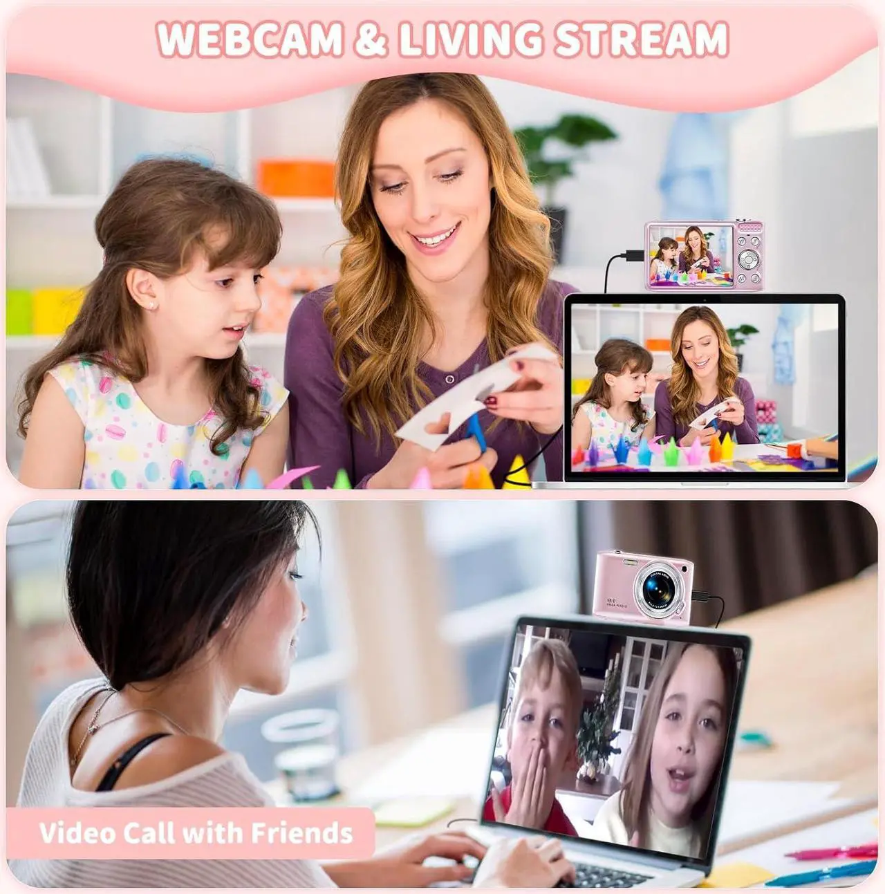 Alt view image 7 of 7 - Digital Camera, FHD 4K Point and Shoot Camera with 2.88' IPS Screen, 48MP Video, 16X Zoom, Macro Mode, Flash - Compact Beginner Camera for Teens, Pink