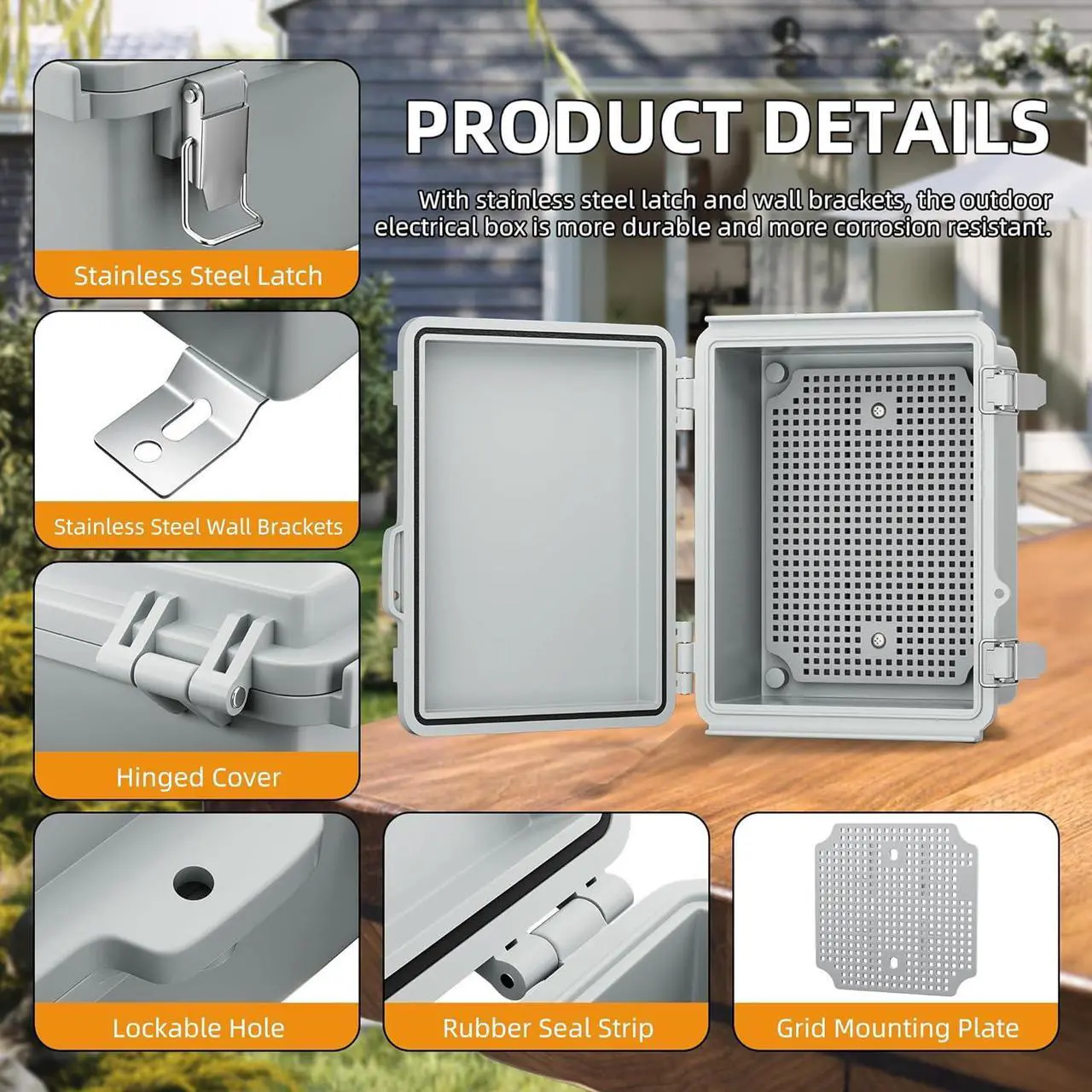 Alt view image 4 of 6 - Joinfworld Outdoor Electrical Box Waterproof Junction Box Plastic Outdoor Weatherproof Electrical Enclosure Box Outside 8.7x6.7x4.3"