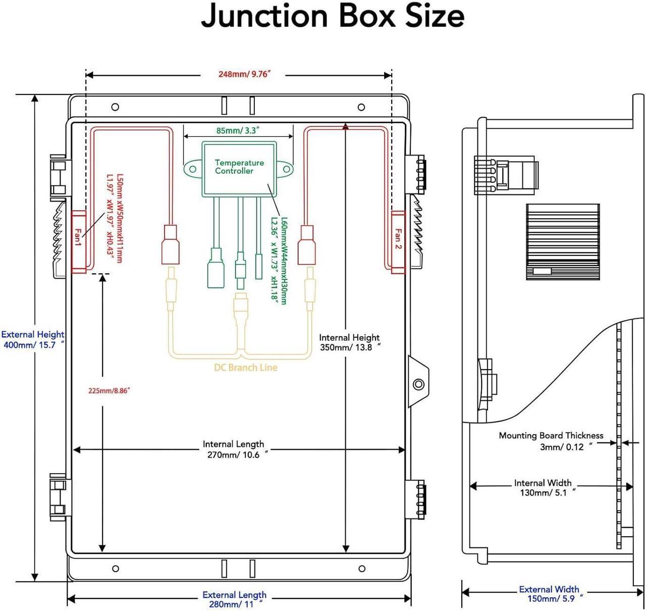 Alt view image 7 of 7 - Outdoor Electrical Box, Waterproof Electrical Junction Box IP65 ABS Plastic Enclosure with Fan & Thermostat, Mounting Plate and Hinged Lid (15.7" H x 11" L x 5.9" W)