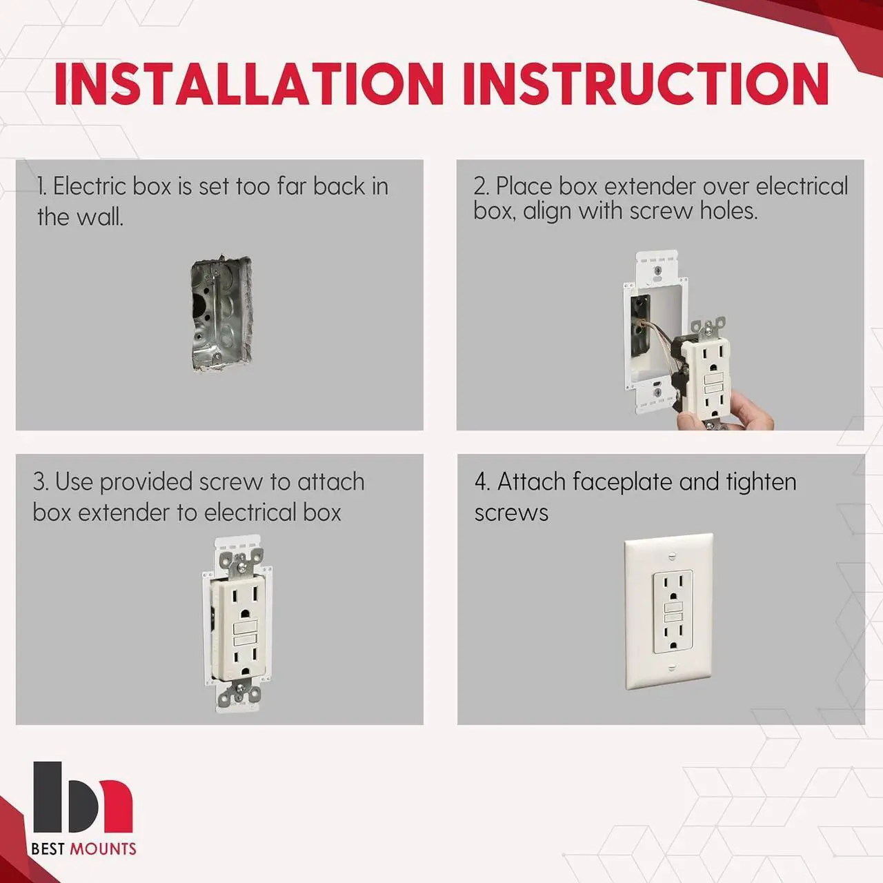 Alt view image 4 of 6 - BestMounts - 10 Pack Electrical Power Outlet Box Extender Kit  Single Gang Box Extender - Single Receptacle Heavy Duty Plastic (White)