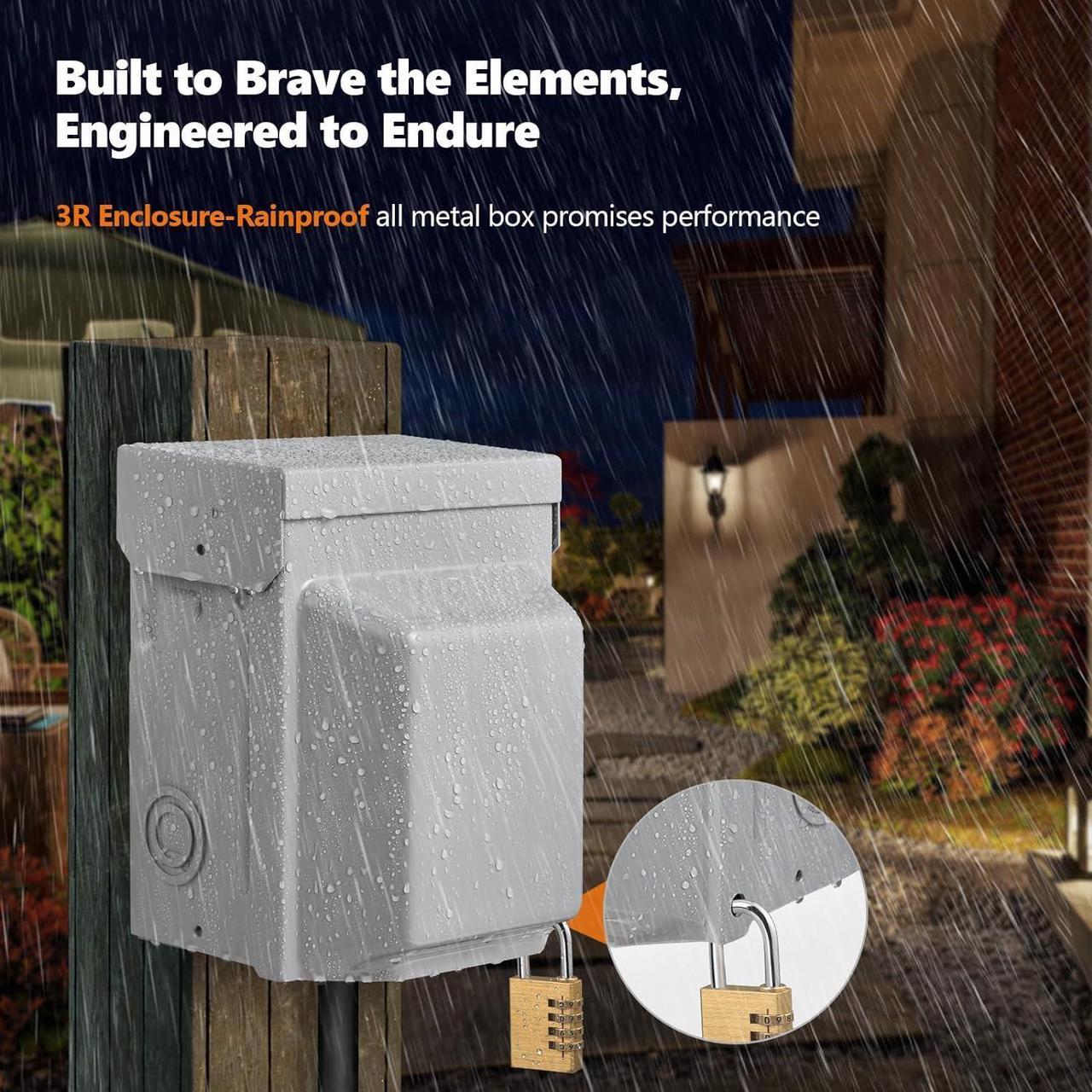 Alt view image 4 of 7 - SURAIELEC Outdoor Outlet Box, 20 AMP WRTR GFCI Receptacle, Rainproof 3R Enclosure, Weatherproof All Metal Electrical Outlet Cover, Power Plug for Outdoor Decorations, Patio Lights, ETL Listed
