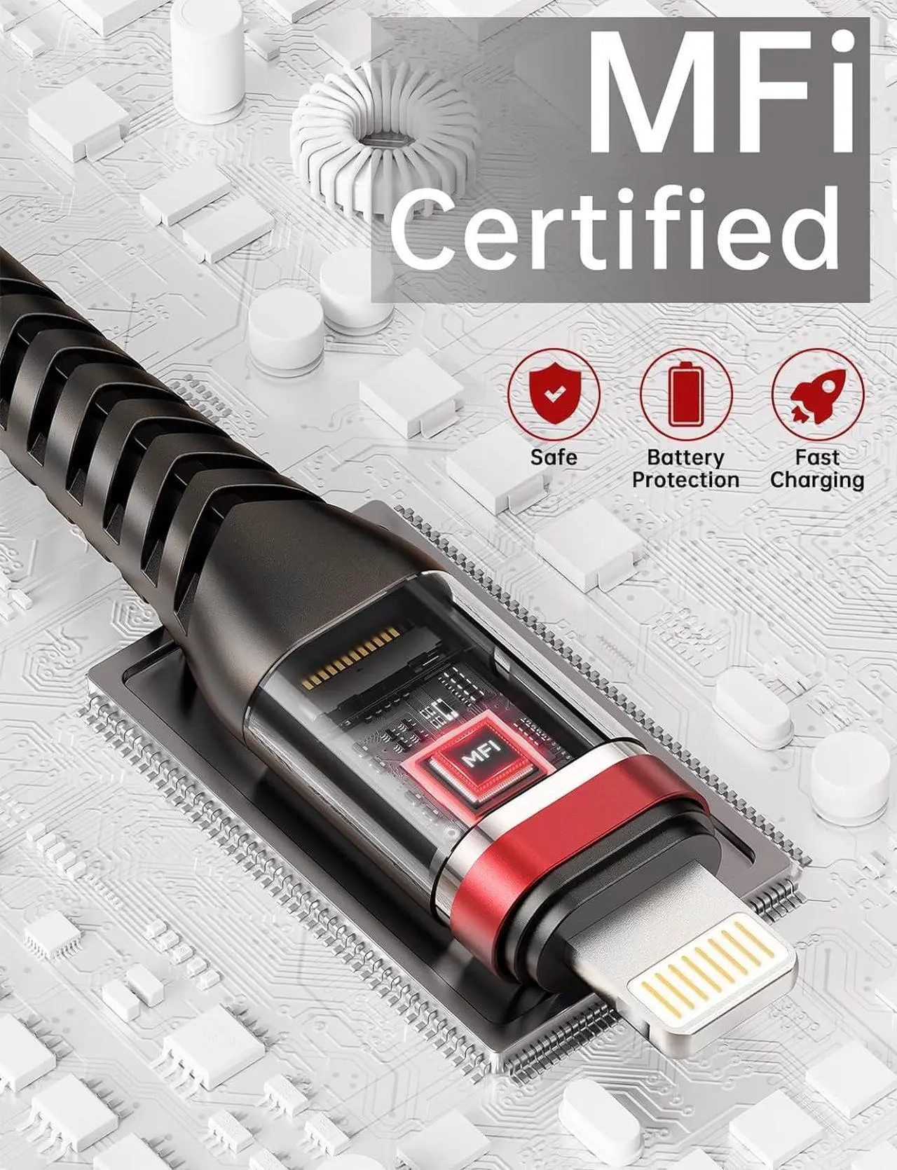 Alt view image 5 of 7 - iPhone Charger Cable 3Pack 6FT Lightning Cable USB Long Heavy Duty Nylon Fast iPhone Charging Cord Compatible with iPhone 14/13/12/11/Pro/X/Xs Max/XR /8/7/6/6S/plus/iPad Mini-Red