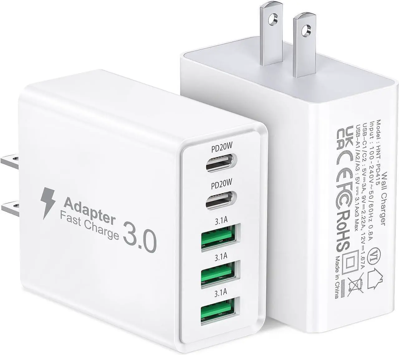 Main image of [2-Pack] USB C Wall Charger, 50W 5-Port PD Fast USB C Charging Block,2USB C+3USB A Multiport Plug,Type C Power Adapter Brick Cube for iPhone 15/14/13/12/11/Pro Max/XS/XR,iPad,,Samsung,Tablet