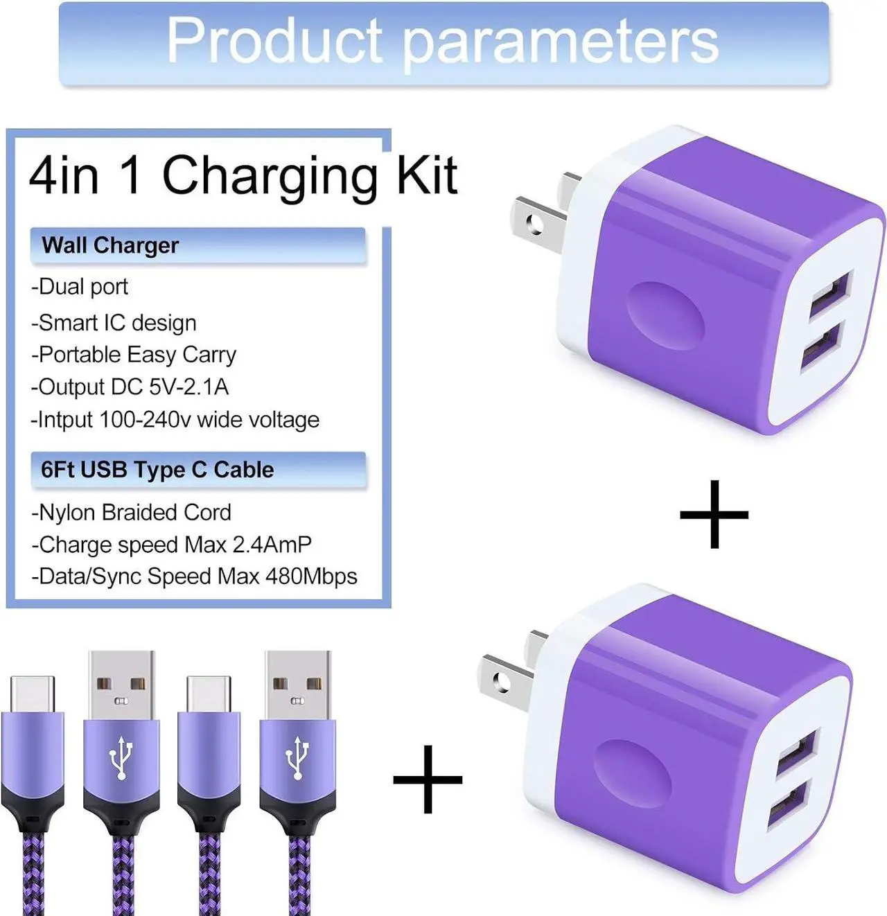 Alt view image 2 of 7 - USB C Wall Charger Fast for Samsung Galaxy S25 Ultra S25+ S24 FE S23 FE Ultra S23+ S22 S21 FE/Plus/Ultra S20 5G Note 20 S10e A16 A35 A15 A55 A54 A14, 2.1A Dual Charging Block Cube 6ft USB Type C Cable