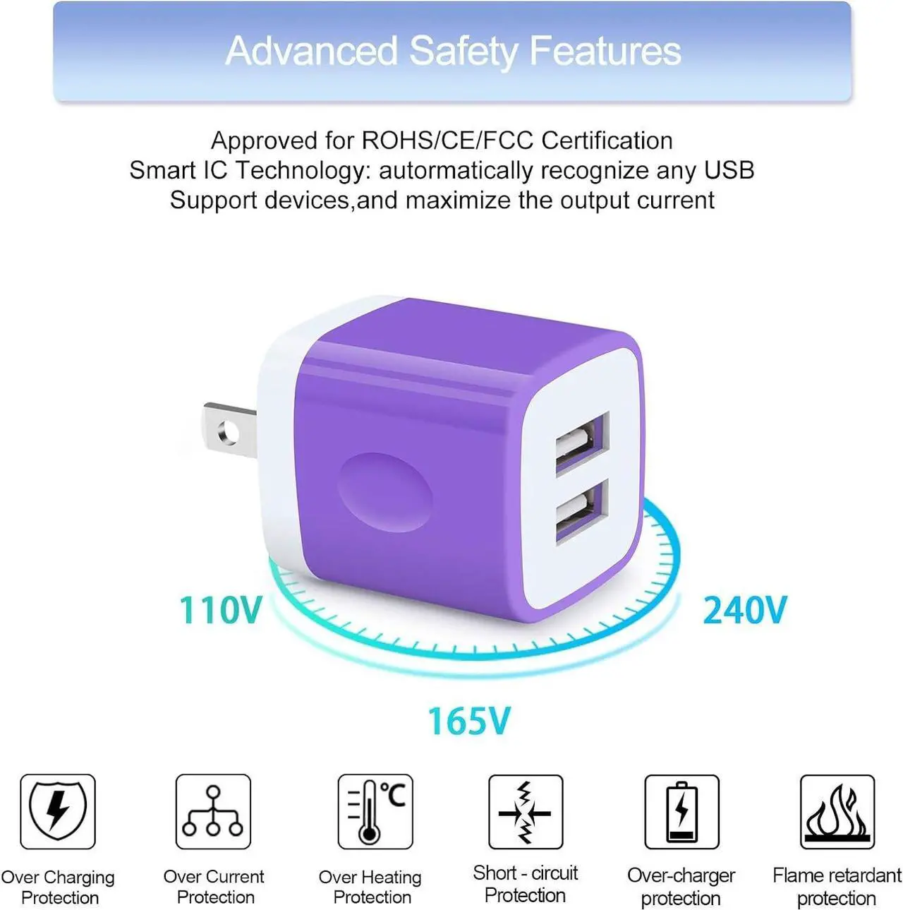 Alt view image 4 of 7 - USB C Wall Charger Fast for Samsung Galaxy S25 Ultra S25+ S24 FE S23 FE Ultra S23+ S22 S21 FE/Plus/Ultra S20 5G Note 20 S10e A16 A35 A15 A55 A54 A14, 2.1A Dual Charging Block Cube 6ft USB Type C Cable