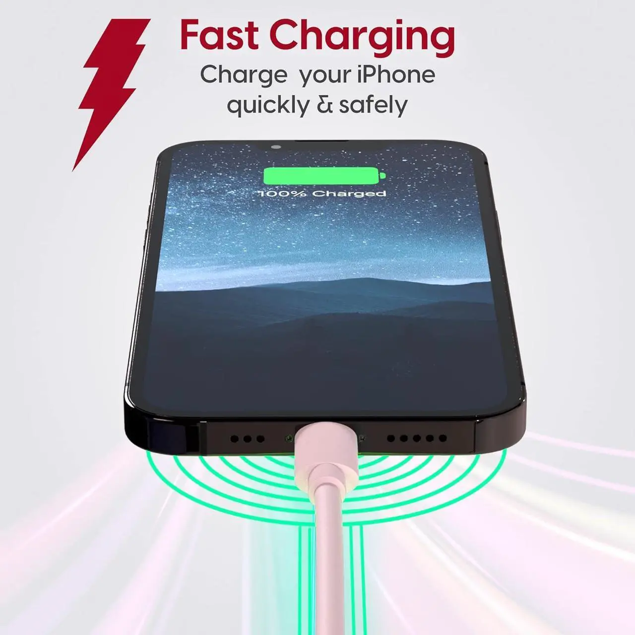 Alt view image 3 of 7 - TALK WORKS Fast-Charge Lightning Cable - MFi-Certified for Apple iPhone 13, 12, 11 Pro/Max/Mini, XR, XS/Max, X, 8, 7, 6, 5, SE, iPad, AirPods, Watch - 10ft Long Fast Charger, Heavy-Duty Cord, Pink
