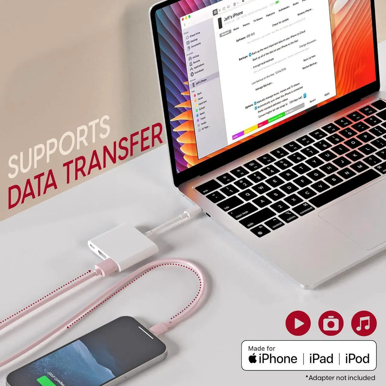 Alt view image 5 of 7 - TALK WORKS Fast-Charge Lightning Cable - MFi-Certified for Apple iPhone 13, 12, 11 Pro/Max/Mini, XR, XS/Max, X, 8, 7, 6, 5, SE, iPad, AirPods, Watch - 10ft Long Fast Charger, Heavy-Duty Cord, Pink