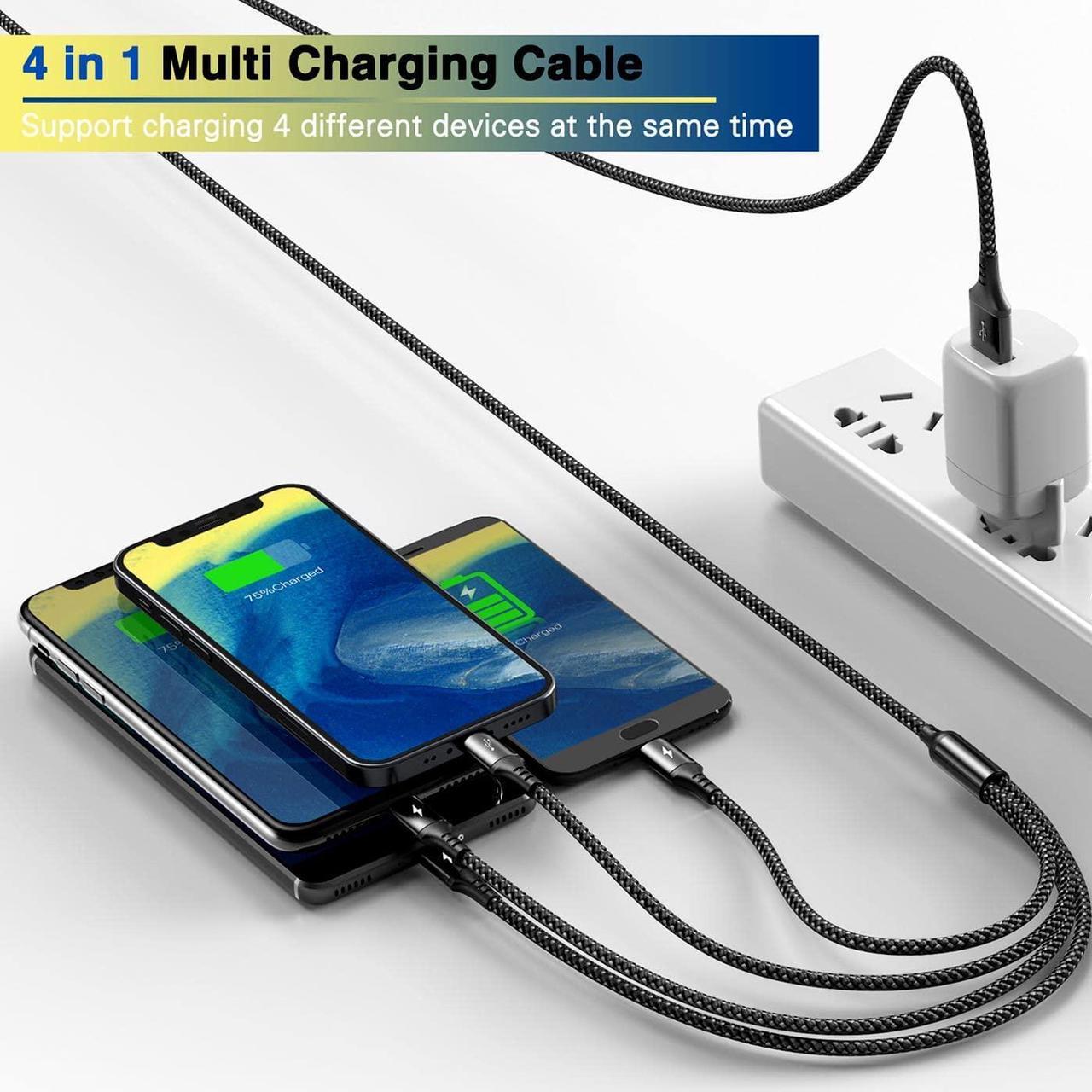 Alt view image 2 of 7 - RULUS 4 in 1 Charging Cable [2Pack 4Ft], Fast Charging & Data Sync Multi Phone Charger Cable Nylon Braided USB Charging Cable with Lightning/Type C/Micro USB Port for iPhone,Samsung Tablets,Carplay