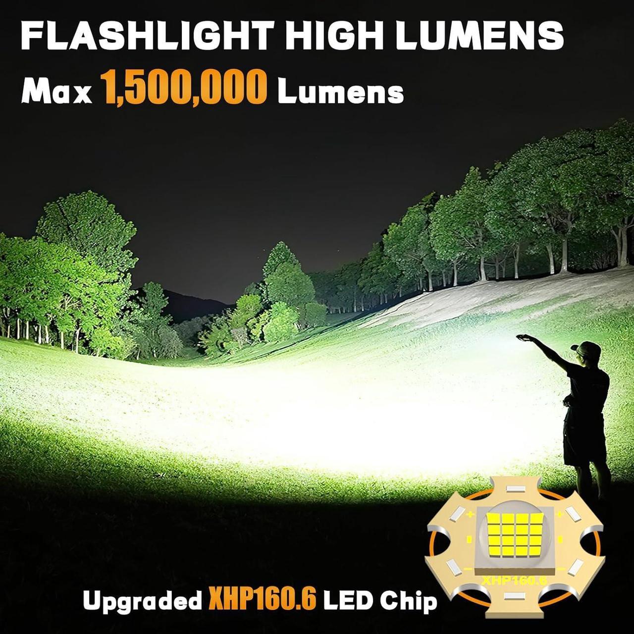 Alt view image 2 of 7 - Rechargeable Flashlights 1500000 High Lumens,Super Bright LED Flashlight,Tactical Powerful Waterproof Handheld Flashlights with Zoomable 6 Modes,Output Funtion & 24H Long Life for Emergencies Camping