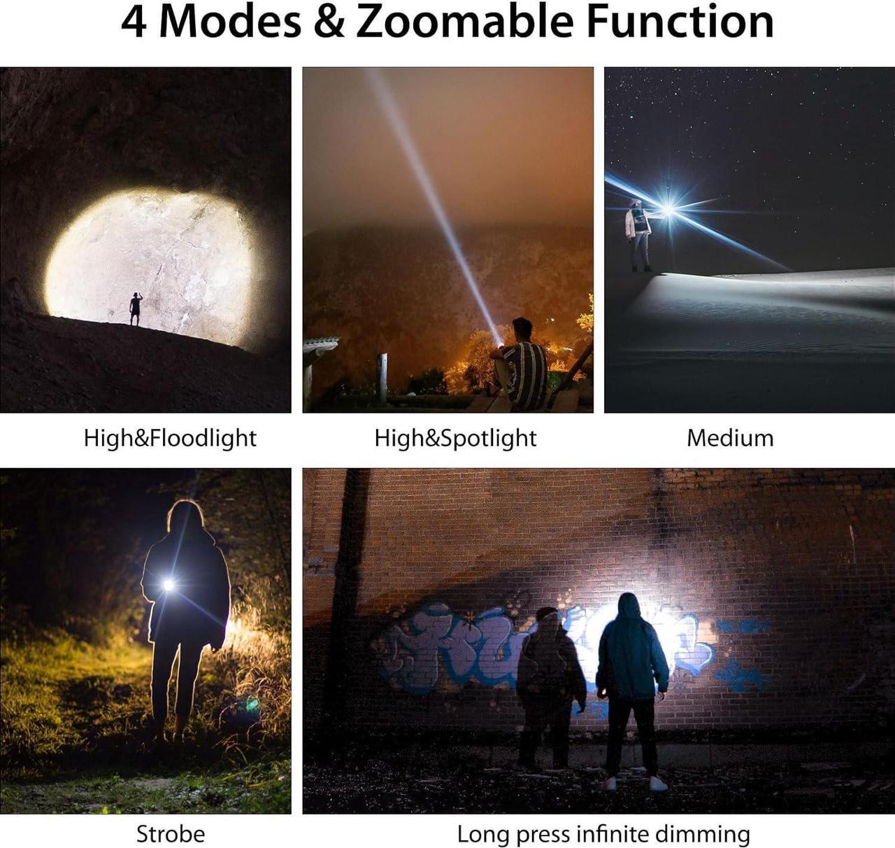 Alt view image 6 of 6 - Rechargeable Led Flashlights High Lumens, 250000 Lumens Super Bright Tactical Flashlight, Handheld Powerful Flashlights for Emergencies, Camping, Hiking