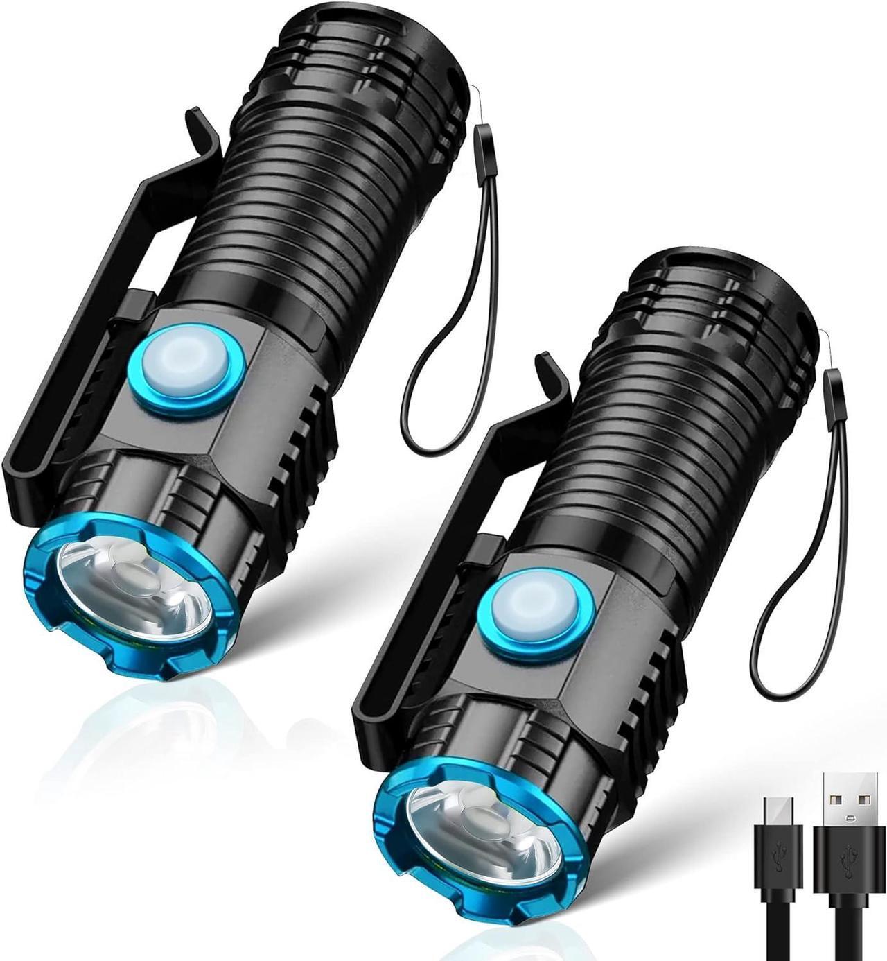 Main image of lexall Small Flashlight, 1200 High Lumens, USB Rechargeable Compact LED Flashlight with Clip, Mini Pocket Sized EDC Flashlight with Unique Tail Design(2 Pack)