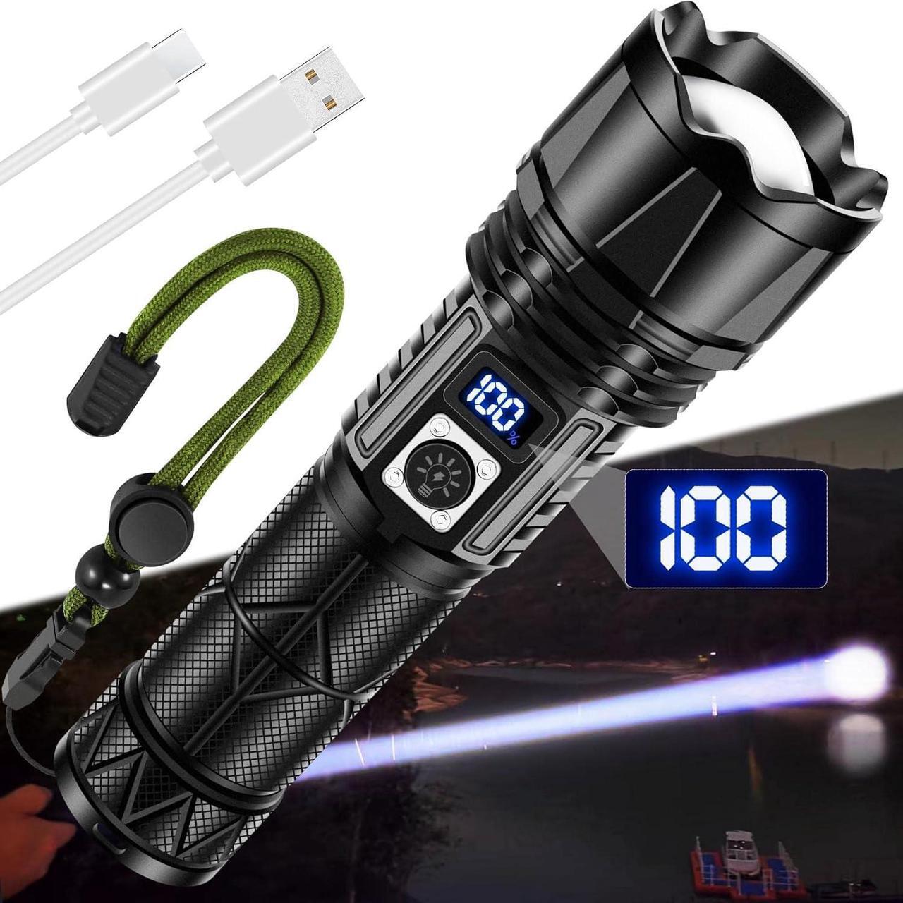 Main image of Rechargeable LED Flashlight 1000000 Lumen, Super Bright Flashlight with Digital Power Display and Zoomble, Flashlights High Lumens Rechargeable for Camping, Outdoor