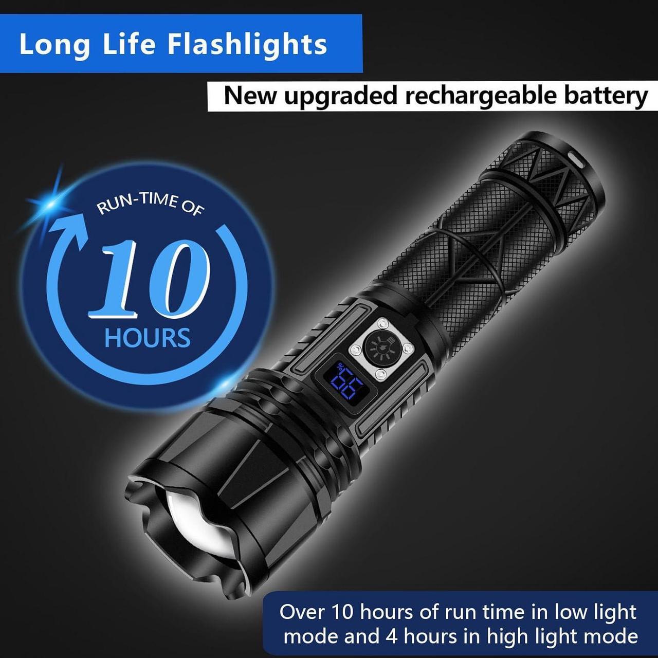 Alt view image 5 of 7 - Rechargeable LED Flashlight 1000000 Lumen, Super Bright Flashlight with Digital Power Display and Zoomble, Flashlights High Lumens Rechargeable for Camping, Outdoor