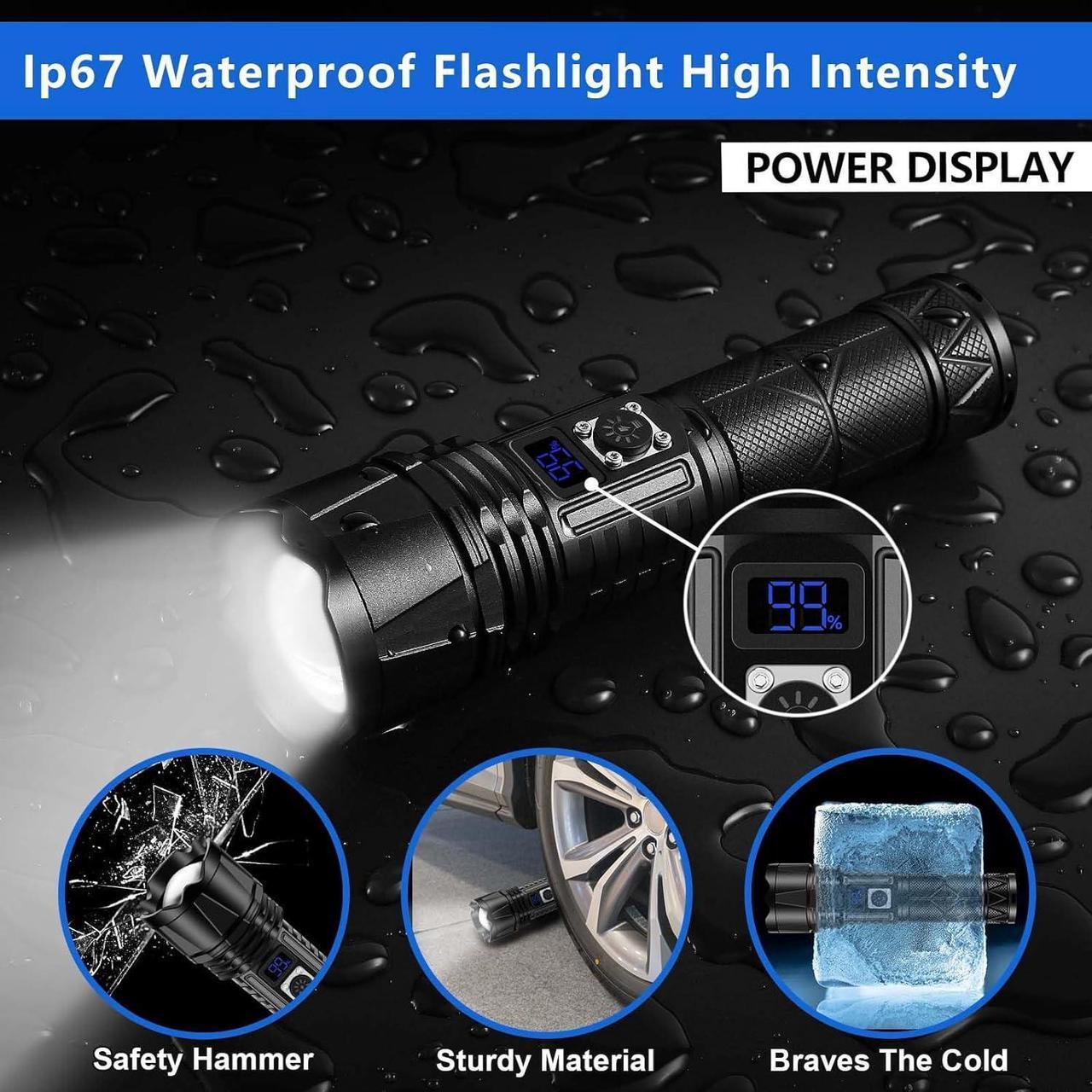 Alt view image 6 of 7 - Rechargeable LED Flashlight 1000000 Lumen, Super Bright Flashlight with Digital Power Display and Zoomble, Flashlights High Lumens Rechargeable for Camping, Outdoor