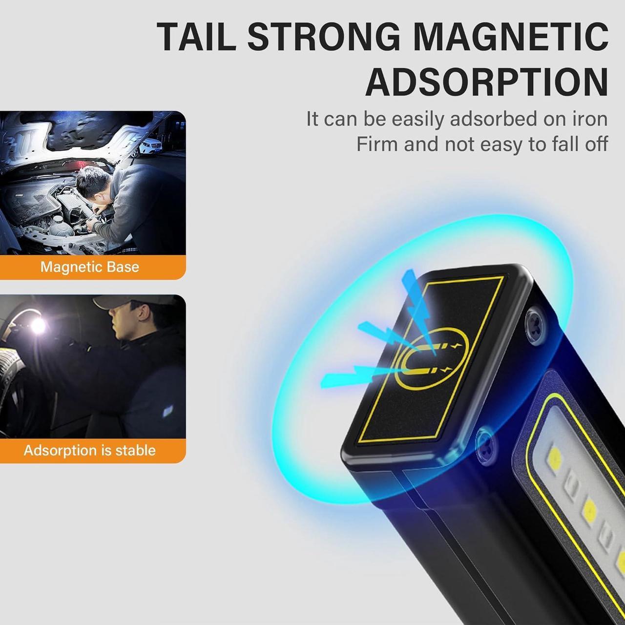 Alt view image 4 of 7 - Portable Rechargeable LED Work Light, Mini Magnetic Flashlights for Mechanics with COB Sidelight, Small Multi-Use Waterproof Super Bright Car Repair Emergency Trouble Light