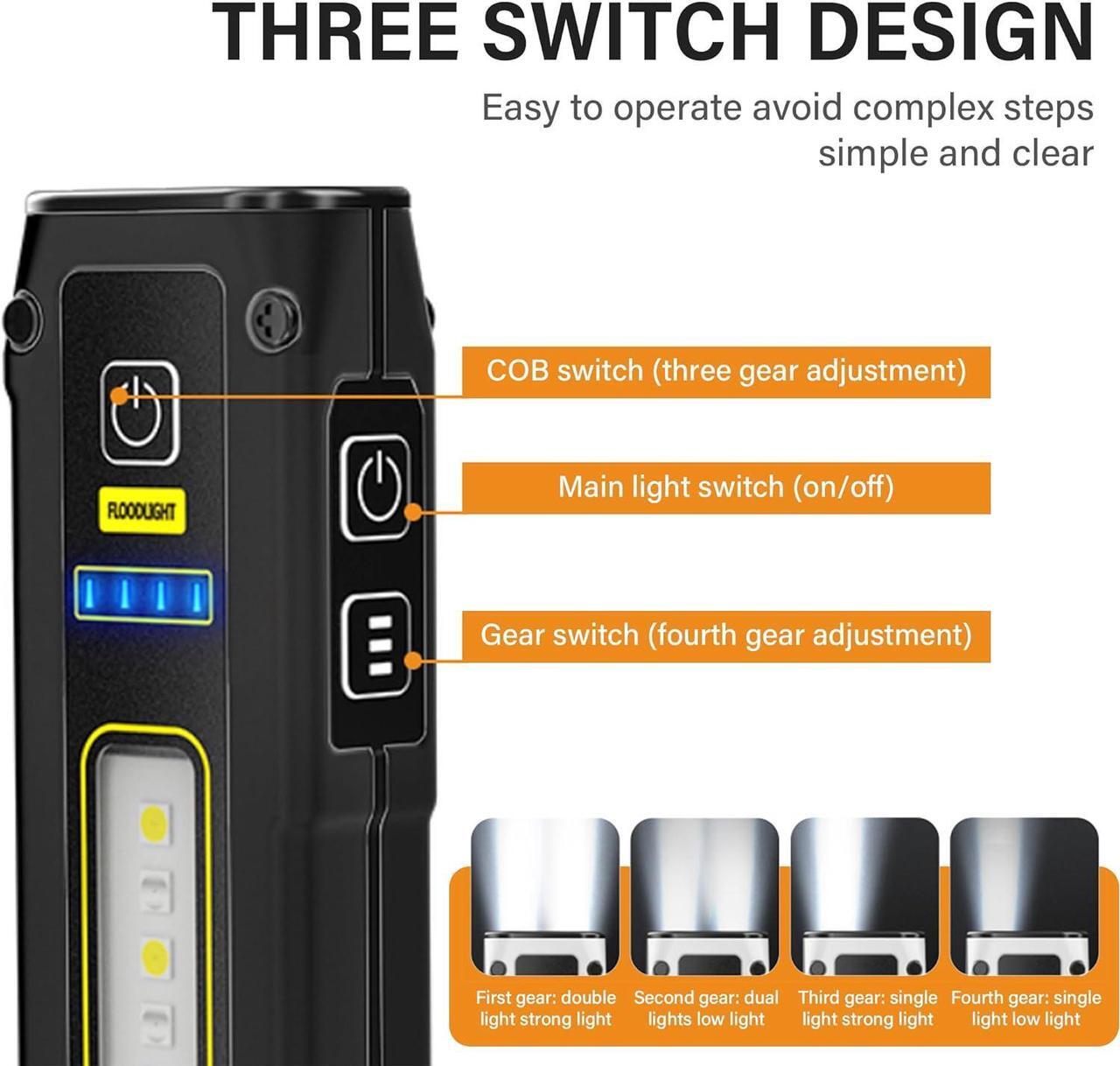 Alt view image 6 of 7 - Portable Rechargeable LED Work Light, Mini Magnetic Flashlights for Mechanics with COB Sidelight, Small Multi-Use Waterproof Super Bright Car Repair Emergency Trouble Light
