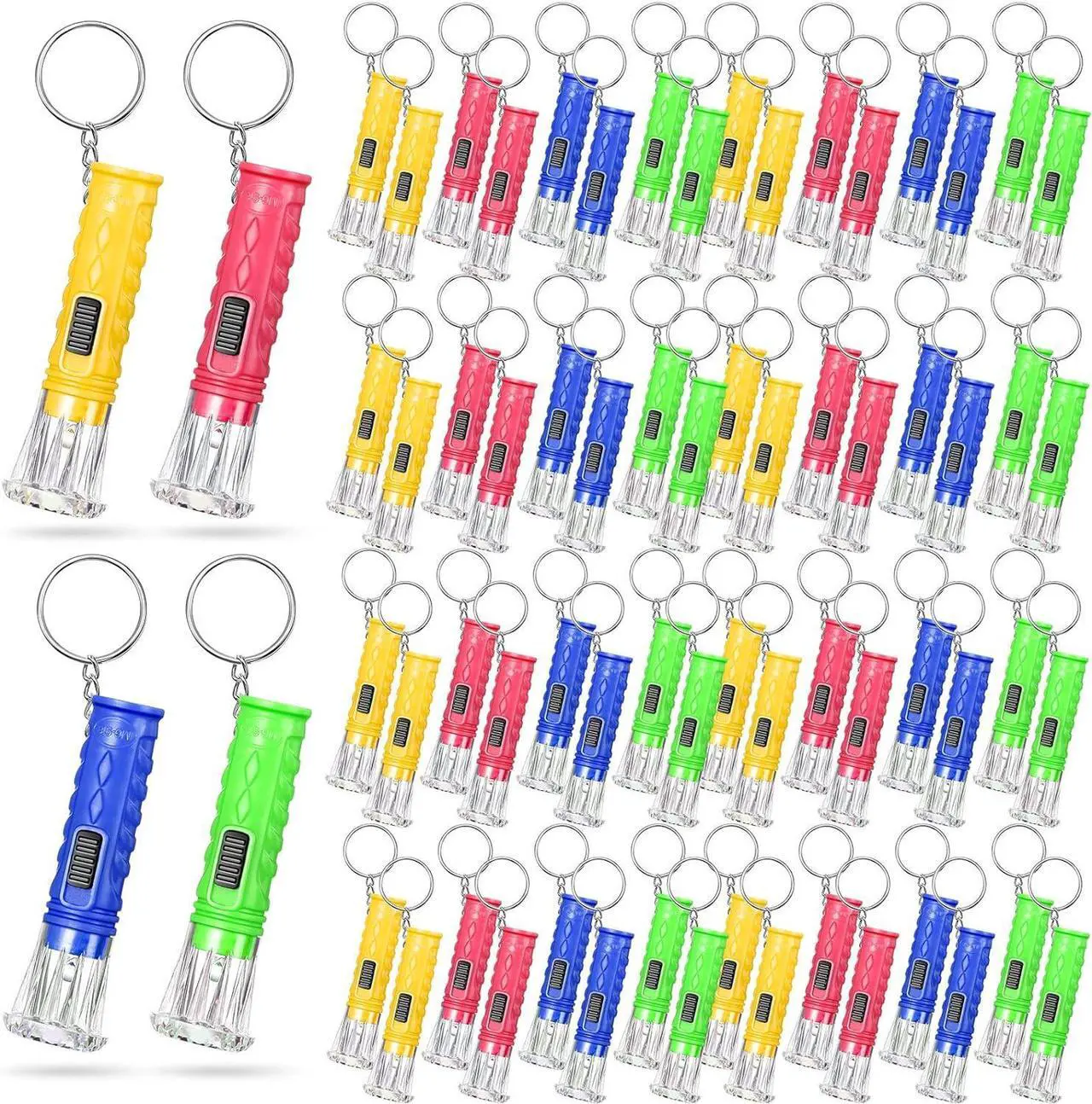 Main image of Jexine 100 Pcs Mini Flashlight Keychain Bulk for Kids Assorted Colors Torch Keyring Flashlights LED Keychain Flashlights Small Keychain Light Hiking Camping Christmas Party Favors (Classic)