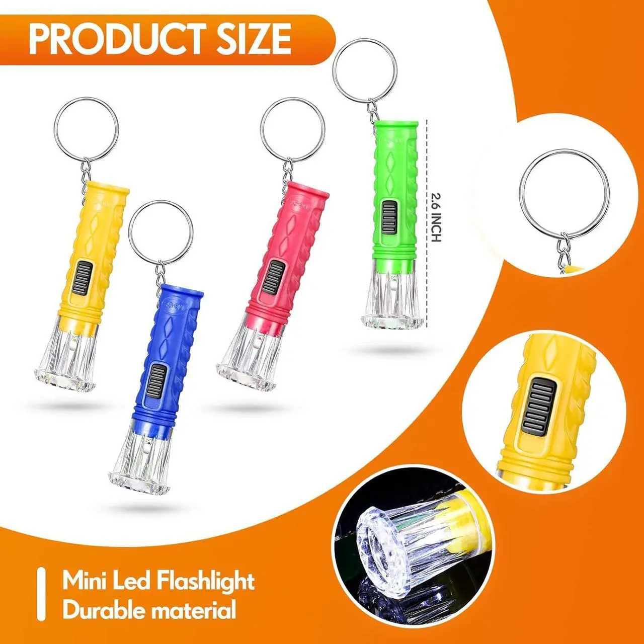 Alt view image 2 of 6 - Jexine 100 Pcs Mini Flashlight Keychain Bulk for Kids Assorted Colors Torch Keyring Flashlights LED Keychain Flashlights Small Keychain Light Hiking Camping Christmas Party Favors (Classic)