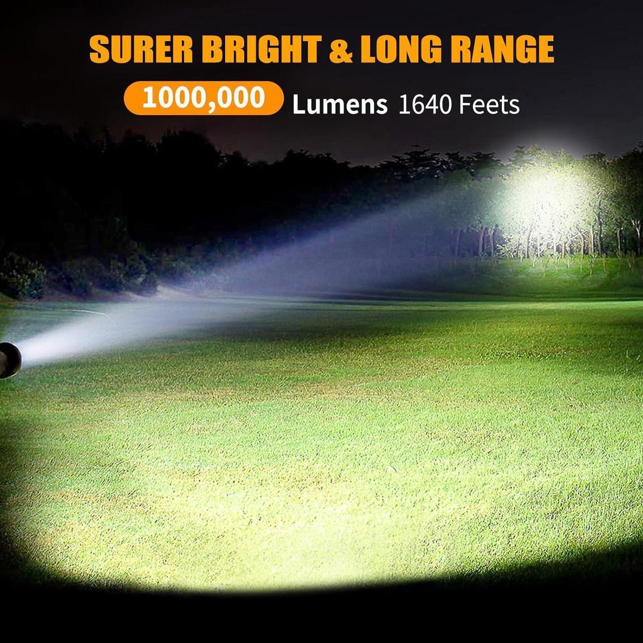 Alt view image 2 of 7 - Rechargeable Spotlight, 1000000 Lumens Bright LED Spotlight Flashlight, Long Running Spot Light Searchlight, Outdoor Handheld Spotlights with Solar Panels for Hunting,Camping,Boat,6 Spotlight Modes