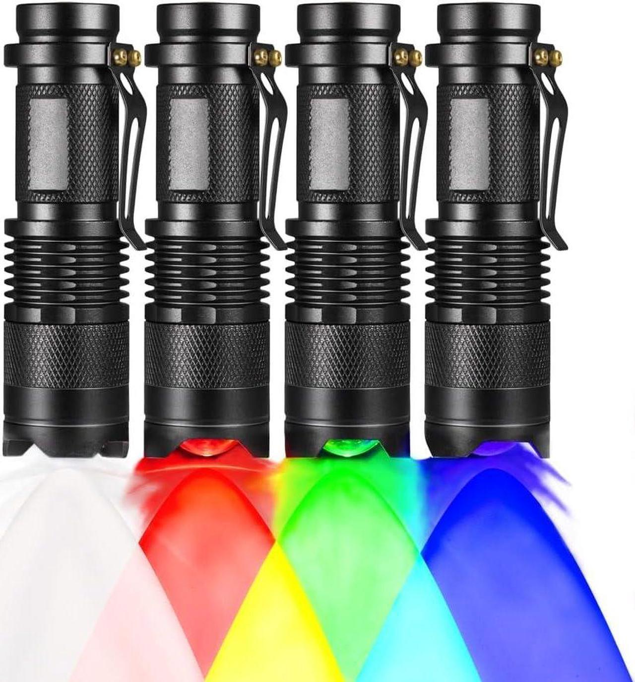 Main image of (Pack of 4) 4 Color Light Single Mode Flashlight: Red Light Flashlight, Green Light Flashlight, Blue Light Flashlight, Cool White Light Flashlight for Night Observation
