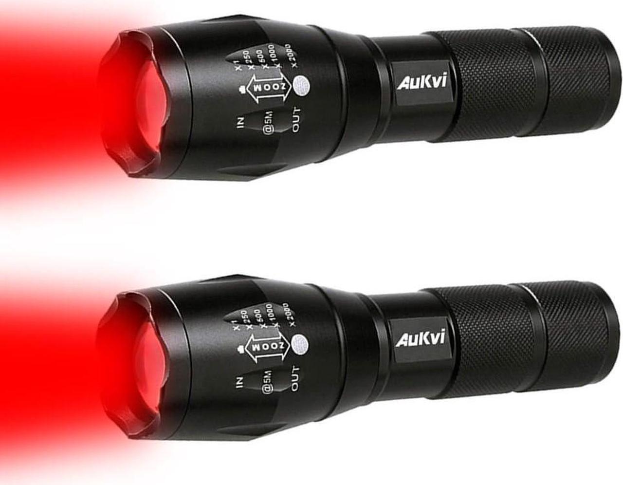 2 Pcs Powerful Red LED Flashlight Single Mode Long Range Red Hunting Light Torch Zoombale, Waterproof Red Torch Best for Astronomy, Aviation, Night Observation,etc