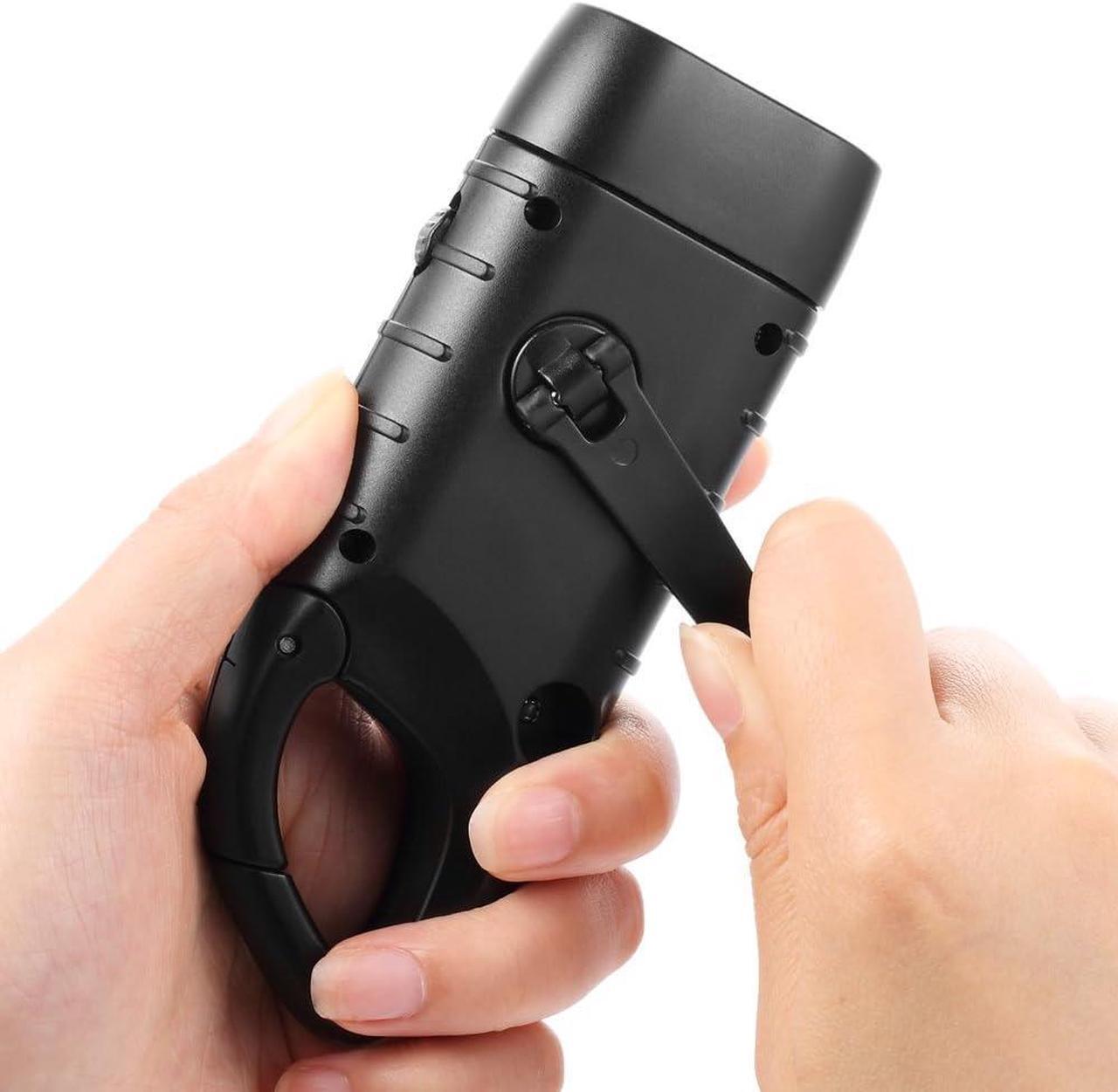 Alt view image 2 of 7 - Simpeak 2-Pack Hand Crank Solar Powered Flashlight, Emergency Rechargeable LED Flashlight, Survival Flashlight, Quick Snap Carbiner Dynamo Flashlight Torch for Outdoor Sports, Black