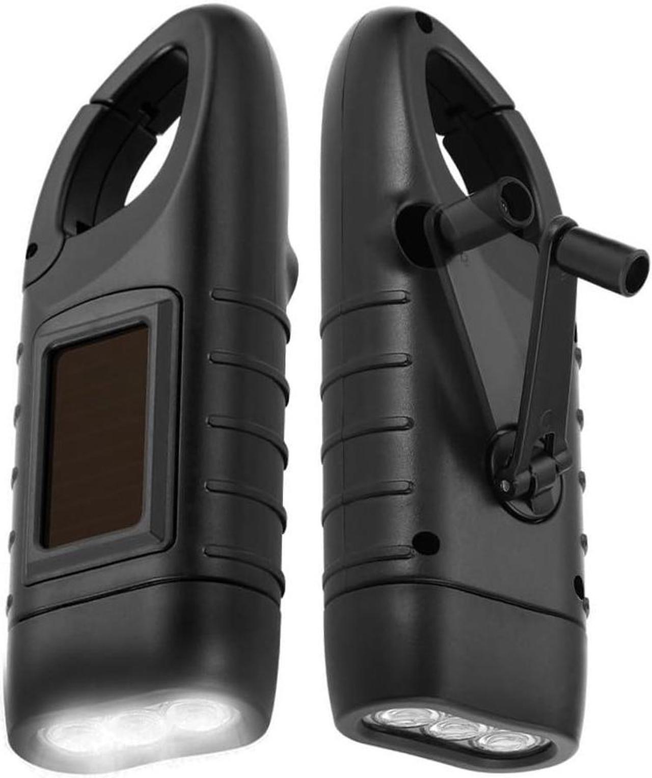 Main image of Simpeak 2-Pack Hand Crank Solar Powered Flashlight, Emergency Rechargeable LED Flashlight, Survival Flashlight, Quick Snap Carbiner Dynamo Flashlight Torch for Outdoor Sports, Black