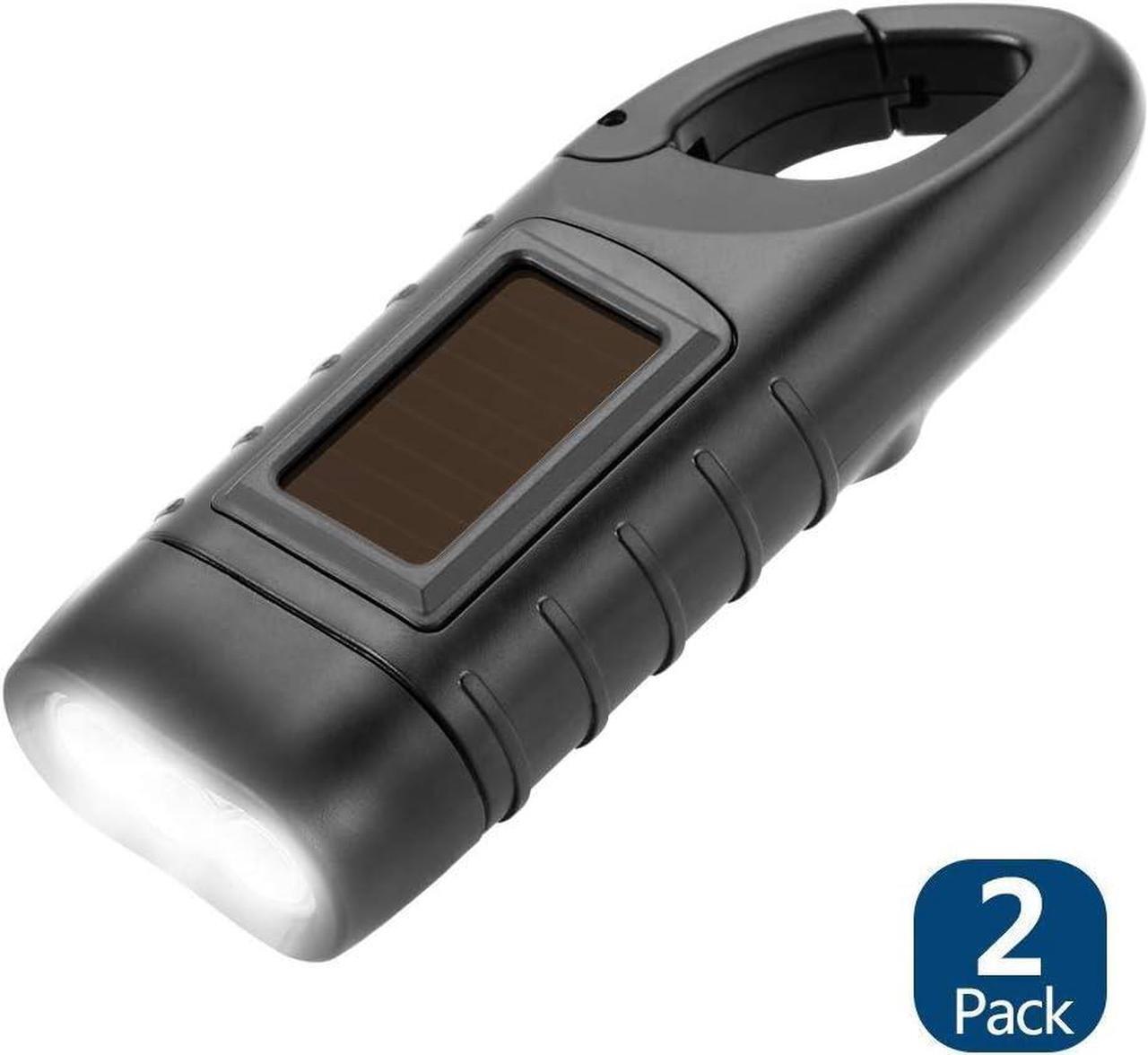 Alt view image 3 of 7 - Simpeak 2-Pack Hand Crank Solar Powered Flashlight, Emergency Rechargeable LED Flashlight, Survival Flashlight, Quick Snap Carbiner Dynamo Flashlight Torch for Outdoor Sports, Black