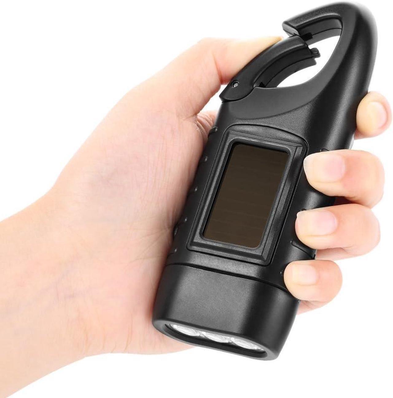 Alt view image 4 of 7 - Simpeak 2-Pack Hand Crank Solar Powered Flashlight, Emergency Rechargeable LED Flashlight, Survival Flashlight, Quick Snap Carbiner Dynamo Flashlight Torch for Outdoor Sports, Black
