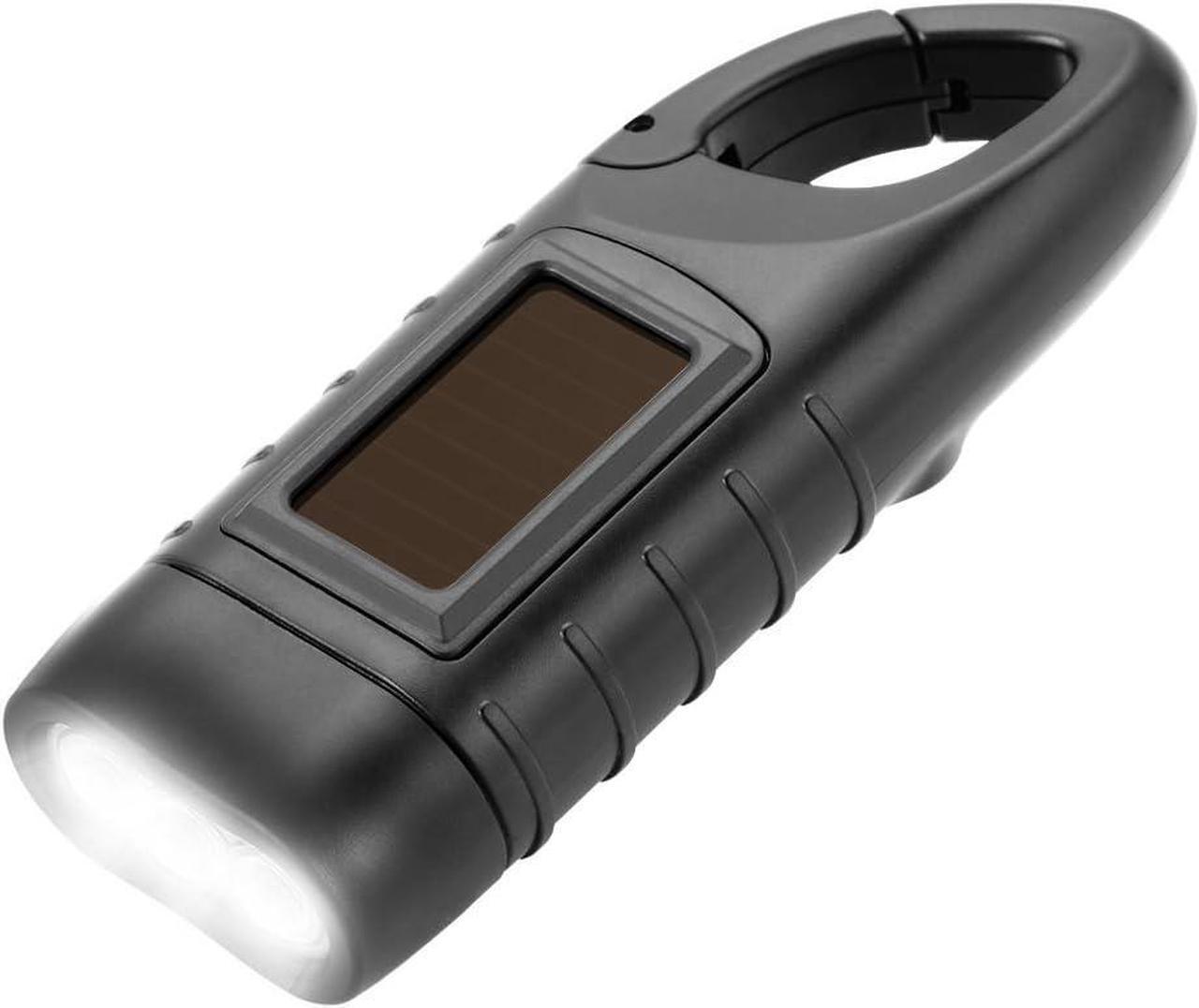 Alt view image 7 of 7 - Simpeak 2-Pack Hand Crank Solar Powered Flashlight, Emergency Rechargeable LED Flashlight, Survival Flashlight, Quick Snap Carbiner Dynamo Flashlight Torch for Outdoor Sports, Black