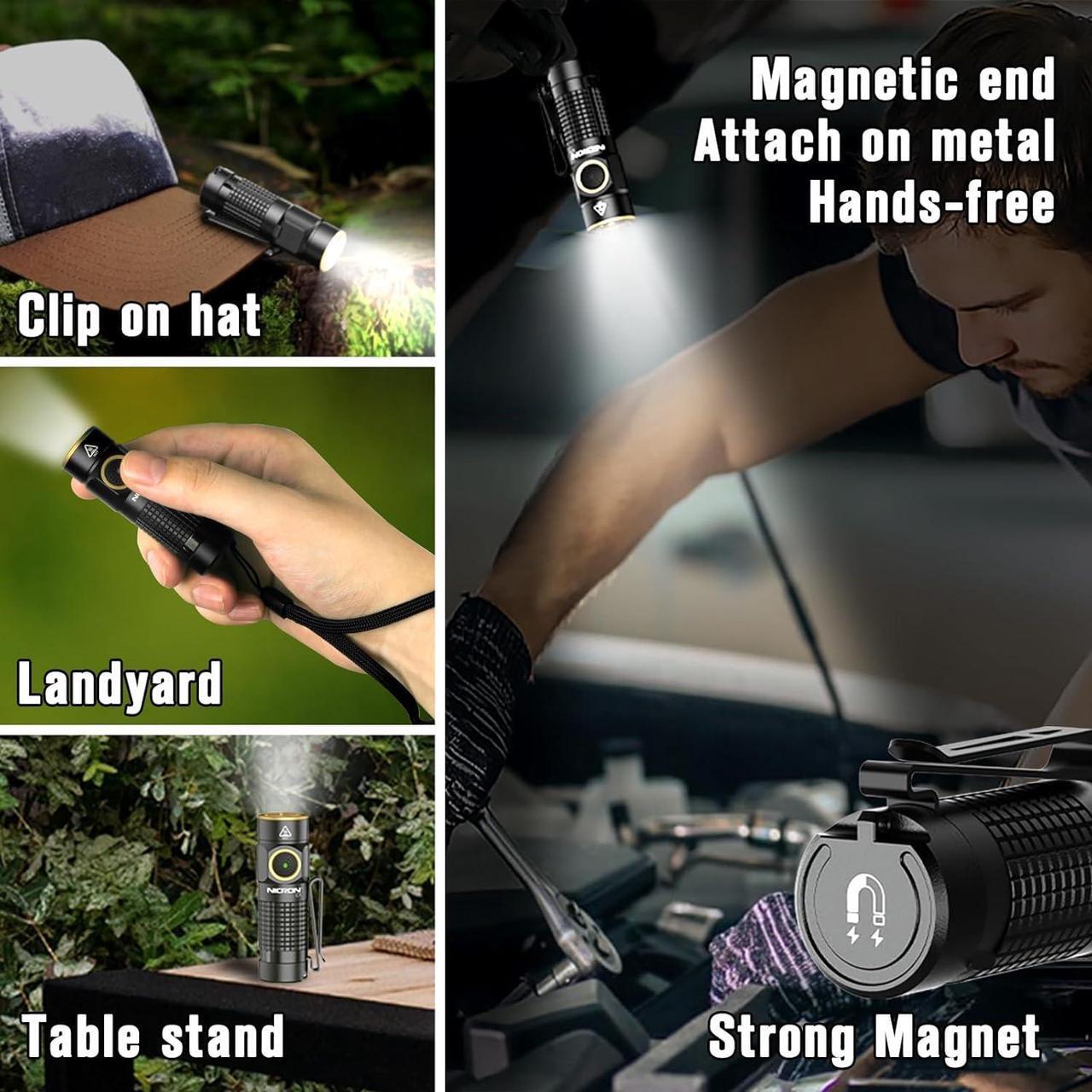 Alt view image 6 of 7 - 1200 Lumens EDC Flashlight with Magnet Rechargeable Pocket Light Compact High Lumens Handheld Light C1 Mini Flashlight 7 Modes for Outdoor Camping Hiking (Black)