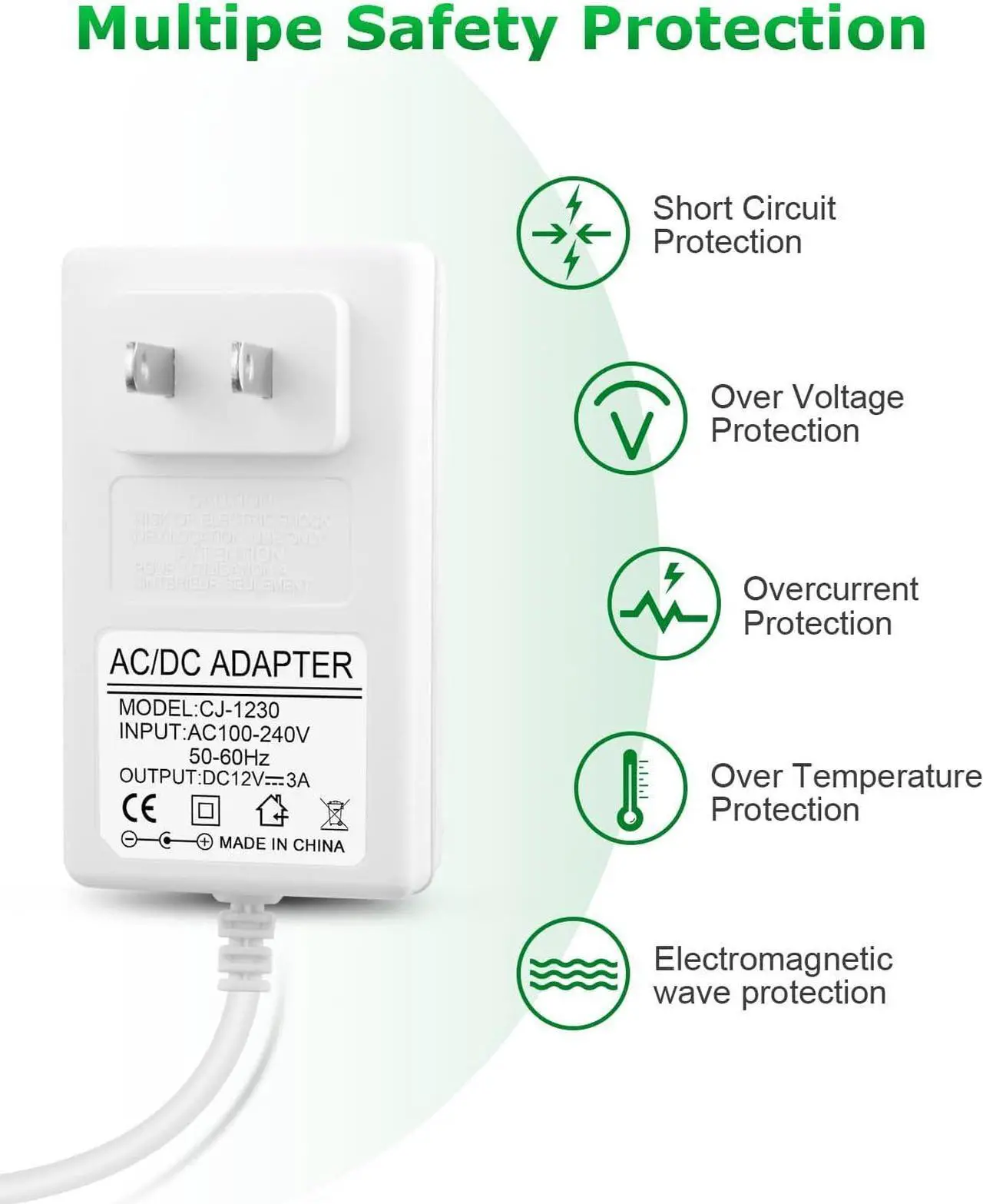 Alt view image 4 of 6 - 12V DC Power Supply 12V 3A Power Adapter 36W AC 100V-240V to DC 12Volt 3amp AC/DC Charger Power Cord 12V 2.5A 2A 1.5A 1A 800mA 500mA for Security Camera GPS Webcam Microphone Receiver w/ 10TIPS