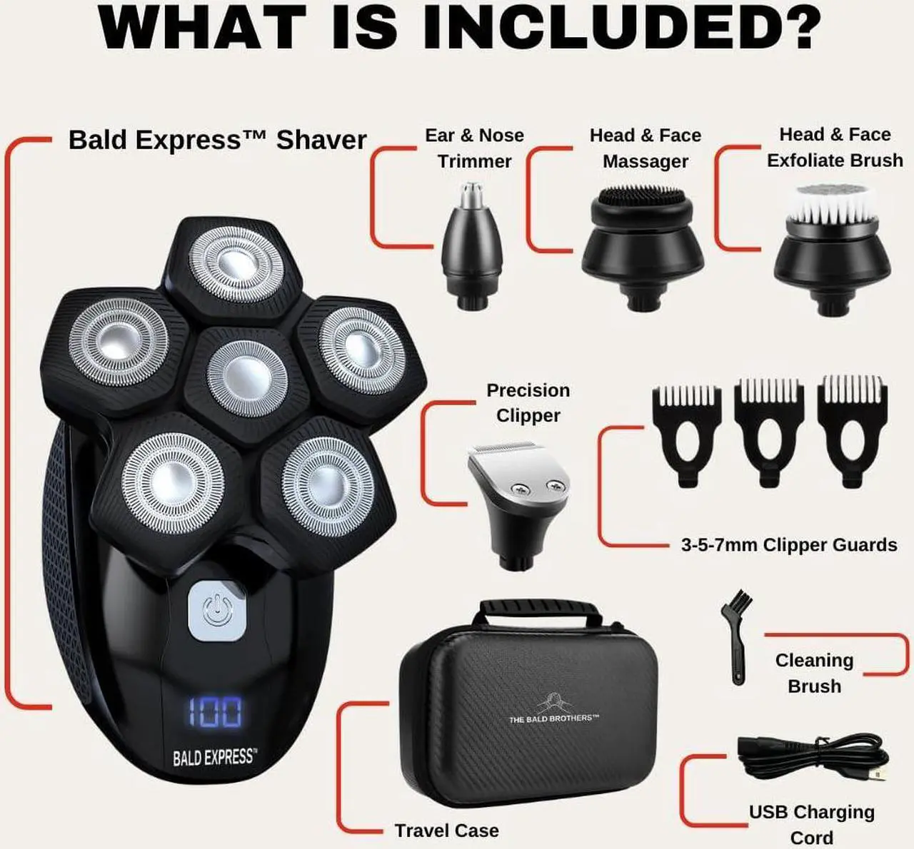 Alt view image 2 of 7 - The Bald Express Electric Head Shavers for Bald Men - The Bald Brothers - 5 in 1 Mens Cordless Grooming Kit | Electric Shaving for Bald Men | USB Charge | Skull Shaver for Men