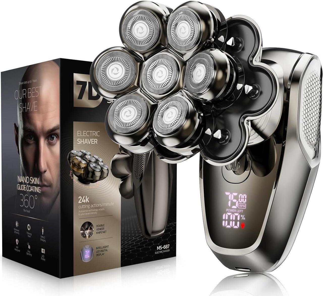 Main image of 7D Head Shavers for Bald Men, SHPAVVER Detachable Head Shaver LED Display Dry/Wet Bald Head Shavers for Men, IPX7 Waterproof Head Shavers for Men with Type-C Charge