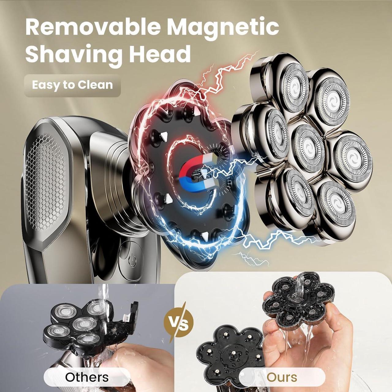Alt view image 2 of 7 - 7D Head Shavers for Bald Men, SHPAVVER Detachable Head Shaver LED Display Dry/Wet Bald Head Shavers for Men, IPX7 Waterproof Head Shavers for Men with Type-C Charge