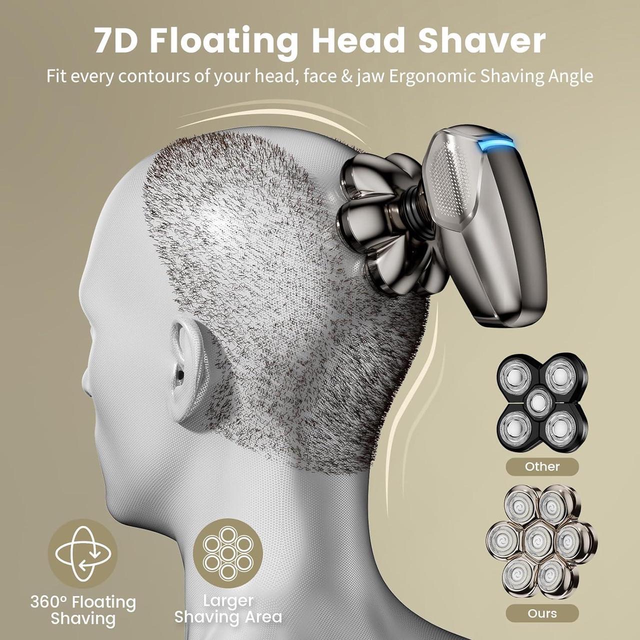 Alt view image 3 of 7 - 7D Head Shavers for Bald Men, SHPAVVER Detachable Head Shaver LED Display Dry/Wet Bald Head Shavers for Men, IPX7 Waterproof Head Shavers for Men with Type-C Charge