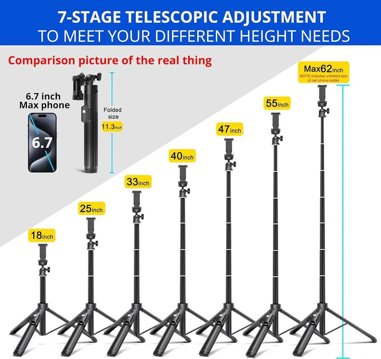 Alt view image 2 of 7 - BZE Selfie Stick,Long Extendable Selfie Stick Tripod,Phone Tripod with Wireless Remote Shutter,Group Selfies/Live Streaming/Video Recording Compatible with All Cellphones