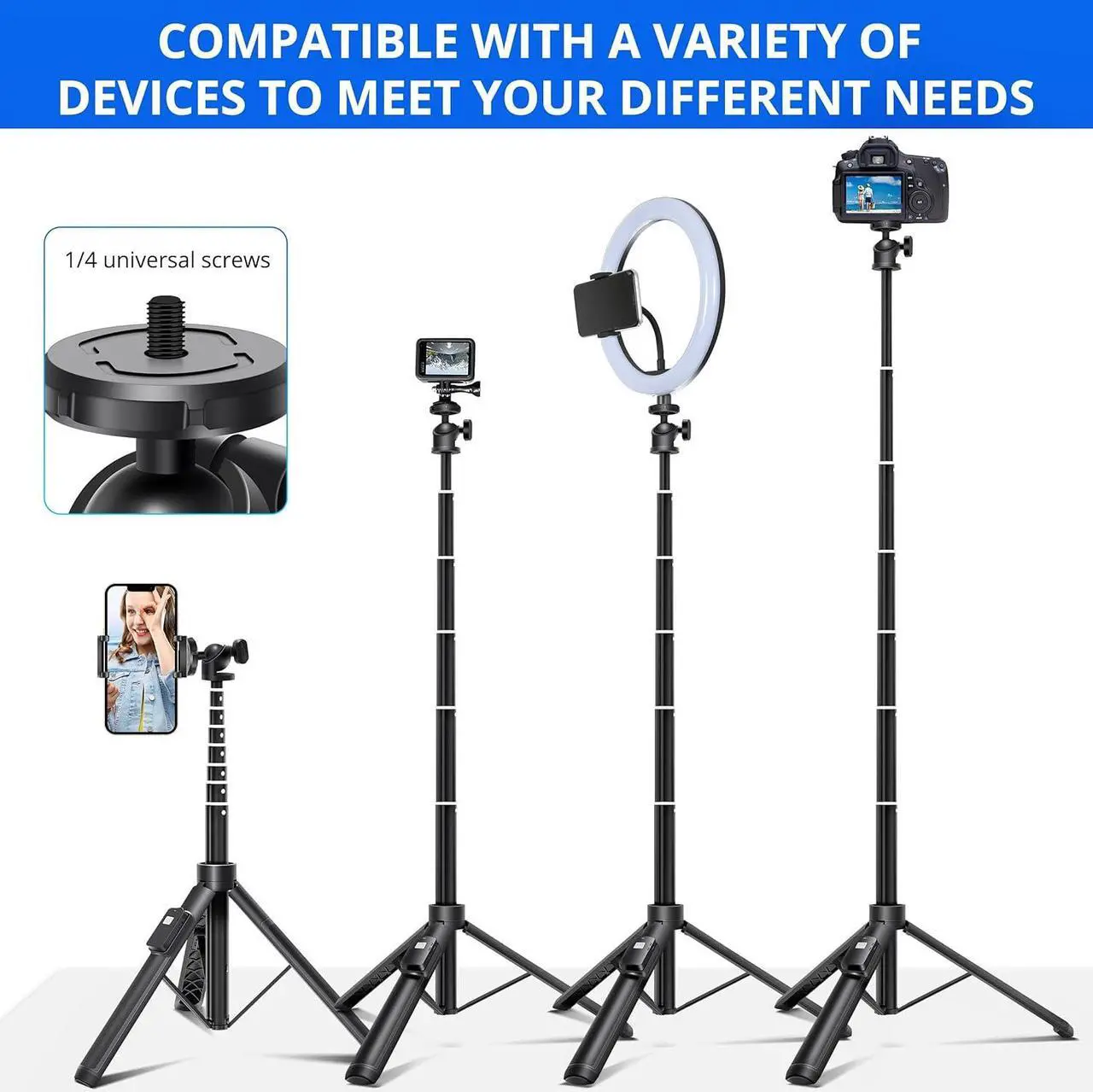 Alt view image 3 of 7 - BZE Selfie Stick,Long Extendable Selfie Stick Tripod,Phone Tripod with Wireless Remote Shutter,Group Selfies/Live Streaming/Video Recording Compatible with All Cellphones