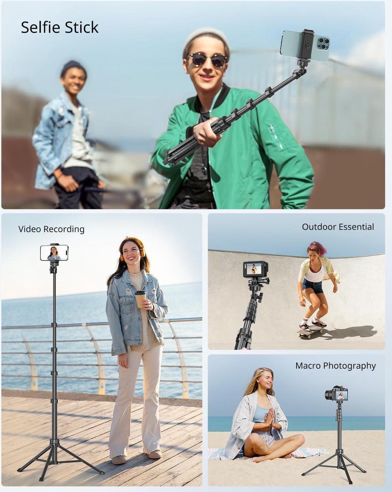Alt view image 4 of 6 - 62 Phone Tripod & Selfie Stick Extendable Cell Phone Tripod Stand with Wireless Remote and Phone Holder Compatible with iPhone Android Phone Camera