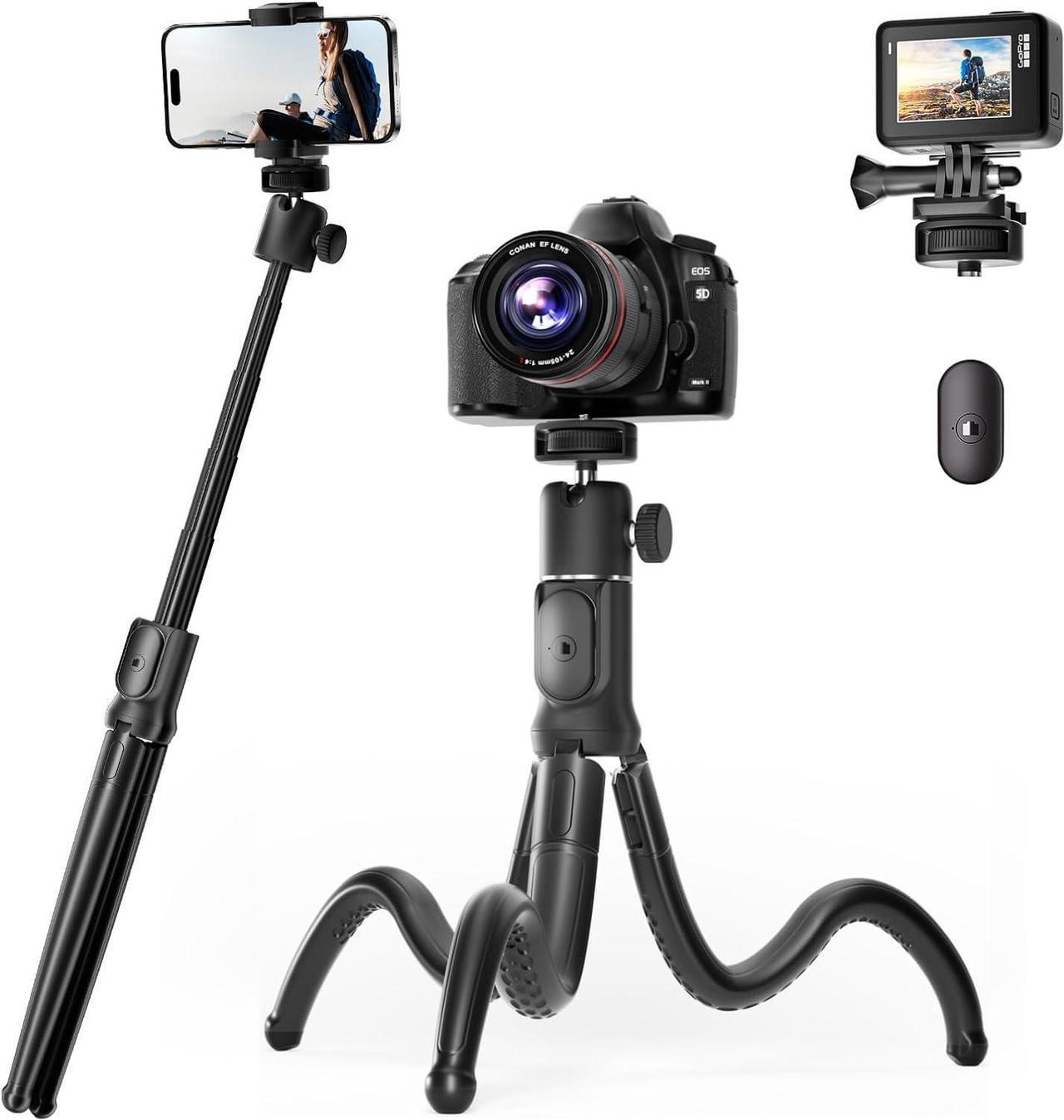 Main image of UBeesize Extendable Phone Tripod, Flexible Tripods with Remote, 3 in 1 Selfie Stick with Gopro Mount, iPhone Stand for Recording, Volgging, Live Streaming Fit for Cell Phones, Canon Sony Cameras