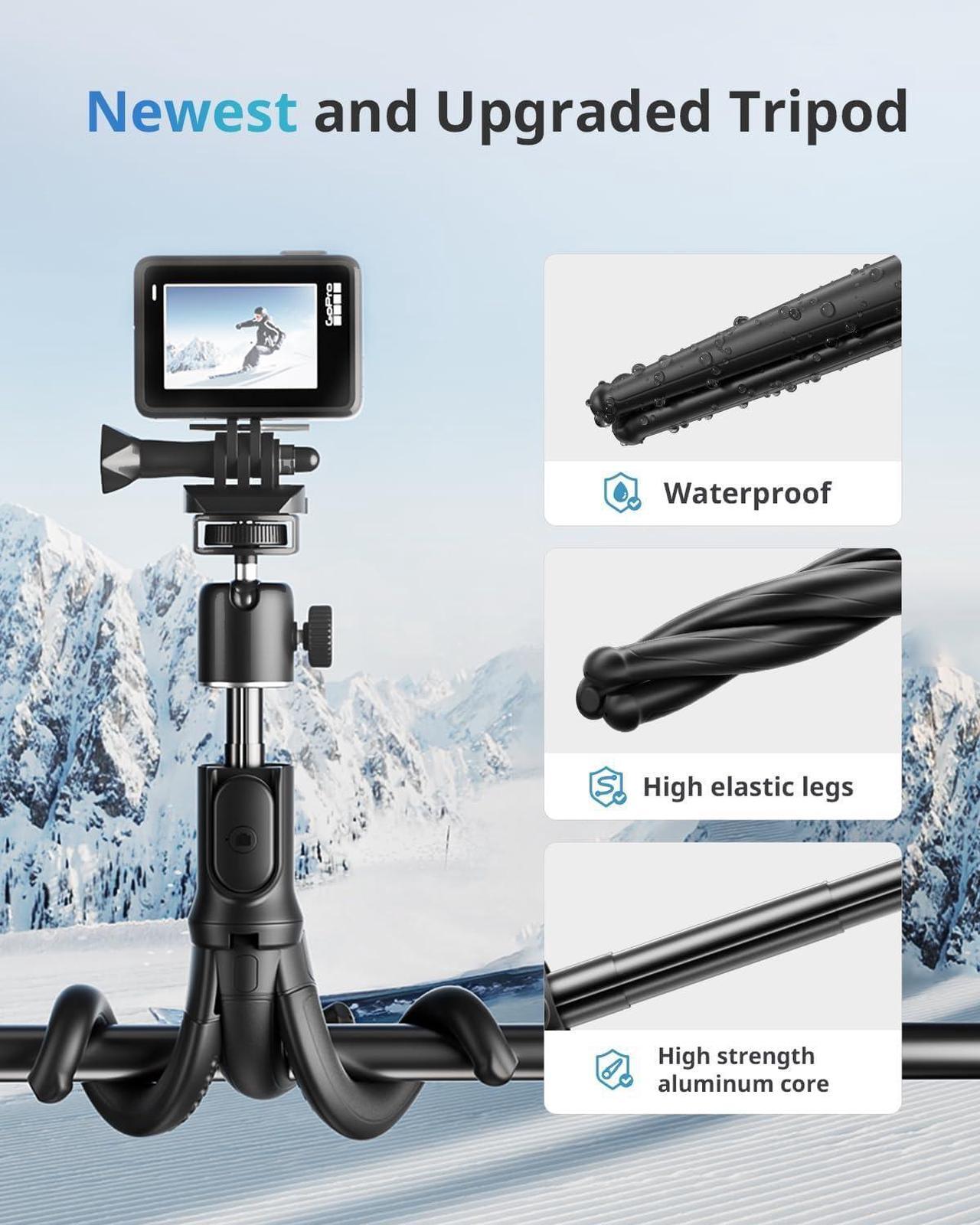 Alt view image 3 of 6 - UBeesize Extendable Phone Tripod, Flexible Tripods with Remote, 3 in 1 Selfie Stick with Gopro Mount, iPhone Stand for Recording, Volgging, Live Streaming Fit for Cell Phones, Canon Sony Cameras