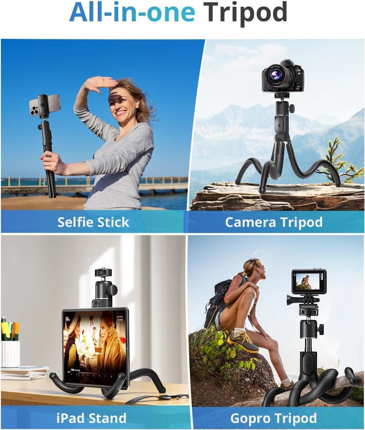Alt view image 4 of 6 - UBeesize Extendable Phone Tripod, Flexible Tripods with Remote, 3 in 1 Selfie Stick with Gopro Mount, iPhone Stand for Recording, Volgging, Live Streaming Fit for Cell Phones, Canon Sony Cameras