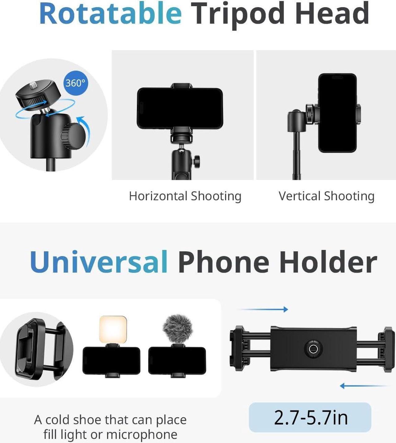 Alt view image 5 of 6 - UBeesize Extendable Phone Tripod, Flexible Tripods with Remote, 3 in 1 Selfie Stick with Gopro Mount, iPhone Stand for Recording, Volgging, Live Streaming Fit for Cell Phones, Canon Sony Cameras