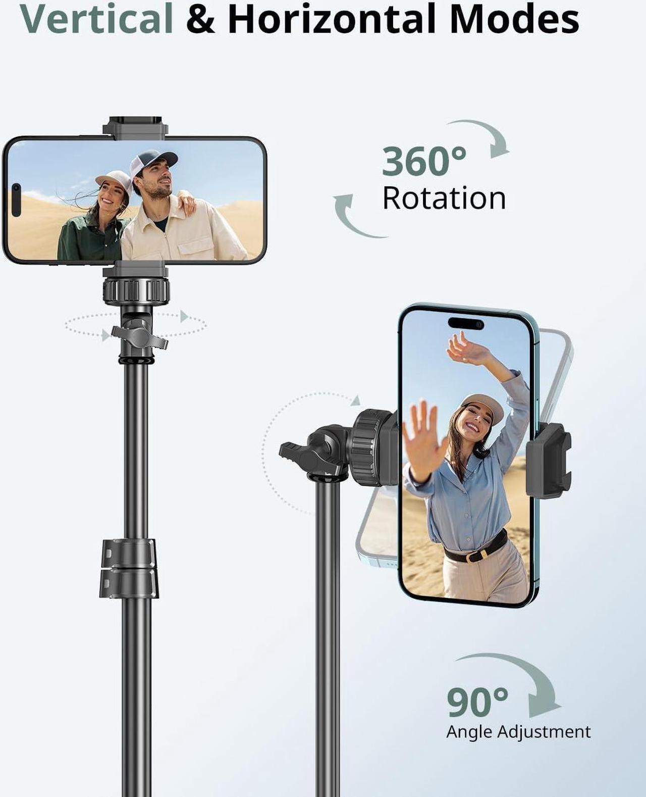 Alt view image 5 of 6 - 62 Phone Tripod & Selfie Stick Extendable Cell Phone Tripod Stand with Wireless Remote and Phone Holder Compatible with iPhone Android Phone Camera