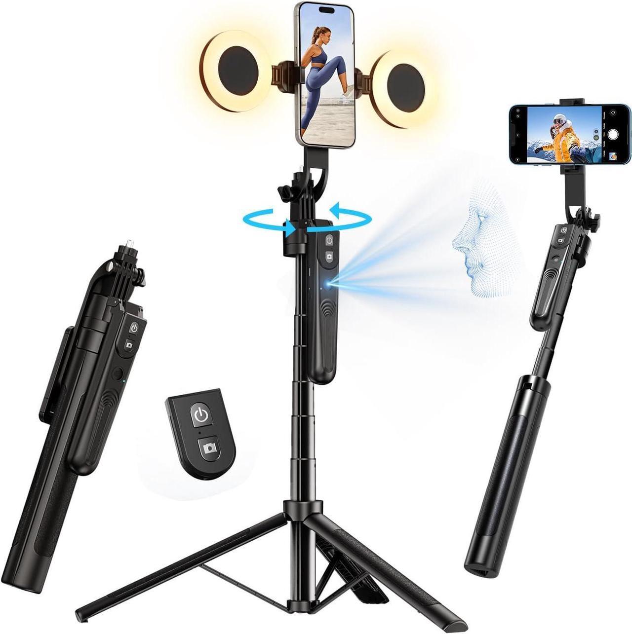 Main image of Extendable Auto Face Tracking Tripod 360° Rotation with Light, No App, 70.9" Motion Sensor Phone Tripod Stand, Face Body Phone Camera Mount Gesture Control for Vlog/Live Stream/Video Recording
