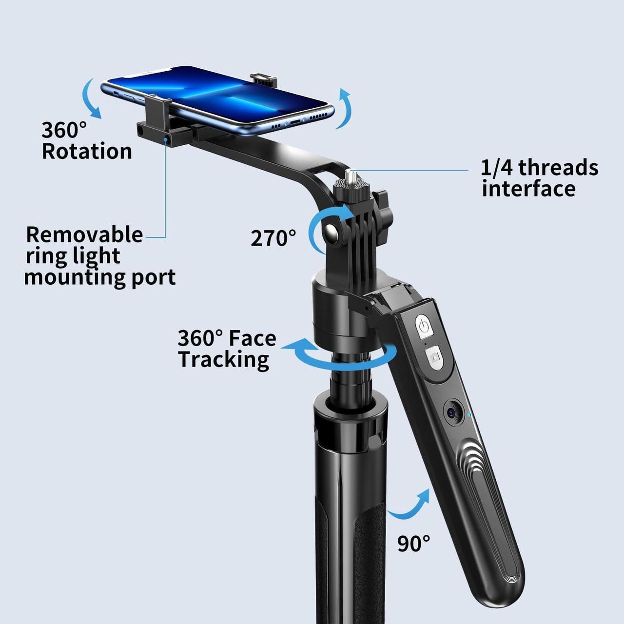 Alt view image 3 of 6 - Extendable Auto Face Tracking Tripod 360° Rotation with Light, No App, 70.9" Motion Sensor Phone Tripod Stand, Face Body Phone Camera Mount Gesture Control for Vlog/Live Stream/Video Recording