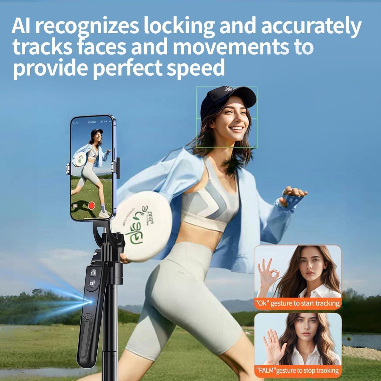 Alt view image 4 of 6 - Extendable Auto Face Tracking Tripod 360° Rotation with Light, No App, 70.9" Motion Sensor Phone Tripod Stand, Face Body Phone Camera Mount Gesture Control for Vlog/Live Stream/Video Recording