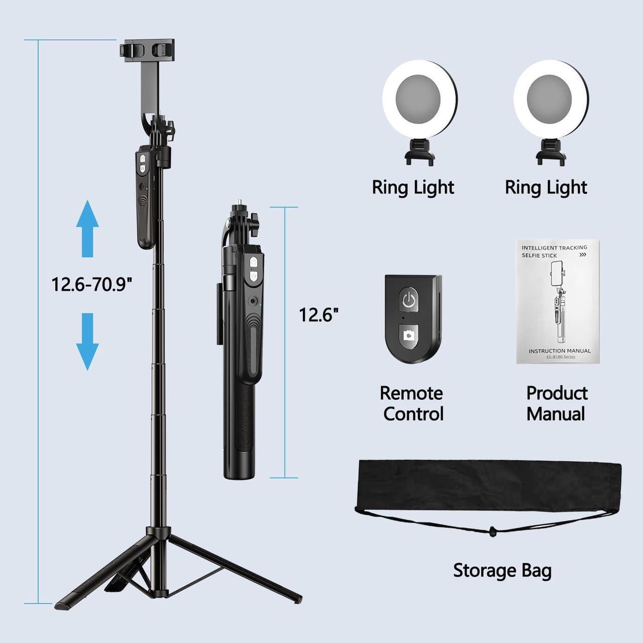 Alt view image 5 of 6 - Extendable Auto Face Tracking Tripod 360° Rotation with Light, No App, 70.9" Motion Sensor Phone Tripod Stand, Face Body Phone Camera Mount Gesture Control for Vlog/Live Stream/Video Recording