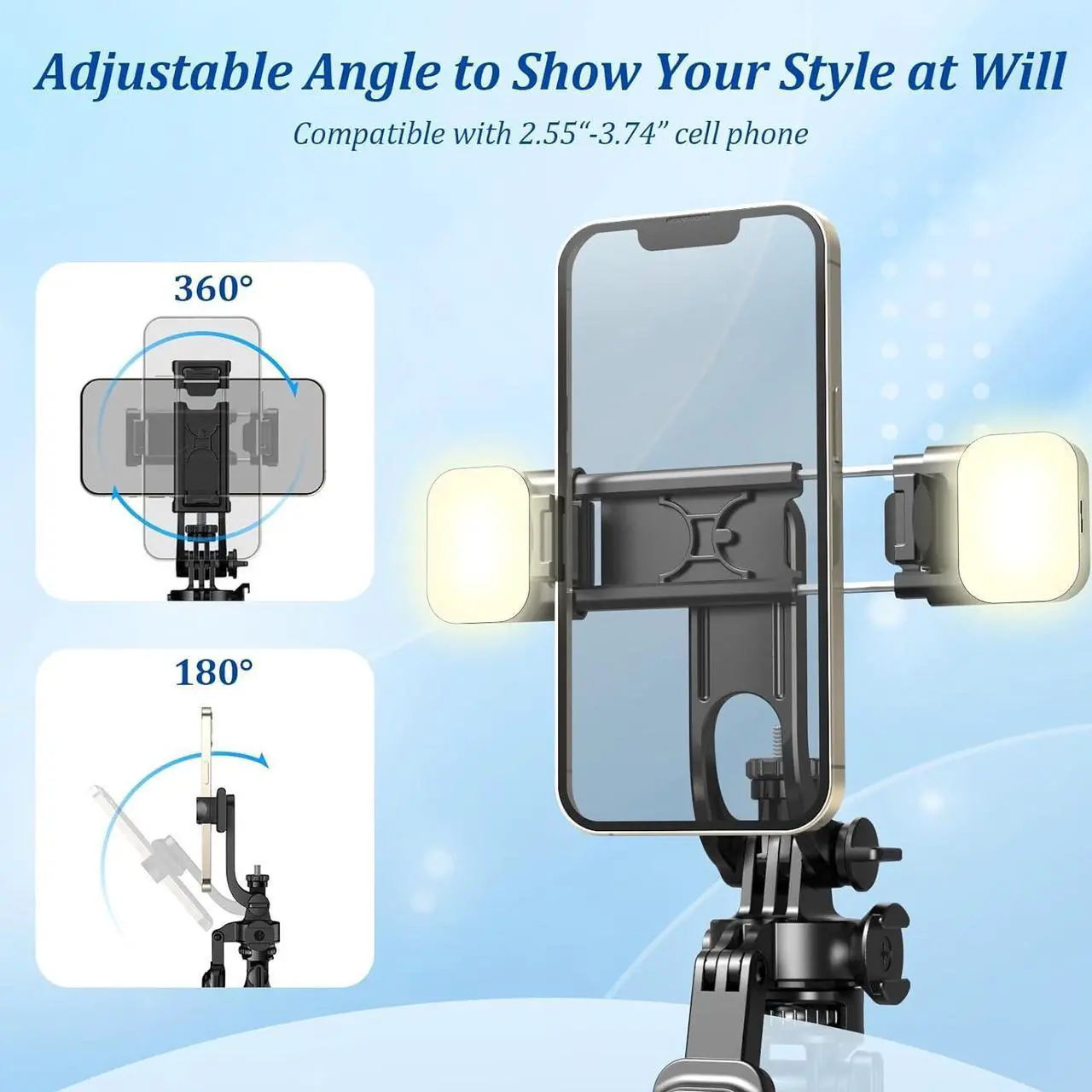 Alt view image 5 of 7 - 80 Phone Tripod Tripod for iPhone & Selfie Stick Tripod Stand with Remote 2 Lights All-in-1 360° Rotating Portable Travel Phone Tripod Stand for Cell Phone iPhone Android Camera Black