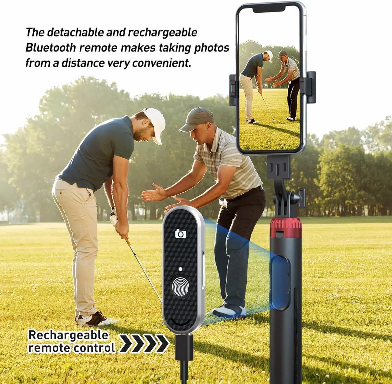 Alt view image 4 of 7 - 62" Phone Tripod & Selfie Stick for Golf Training, Extendable Cell Phone Tripod Stand with Wireless Remote and Phone Holder, Golf Training Aid - Compatible with iPhone Android iPhone